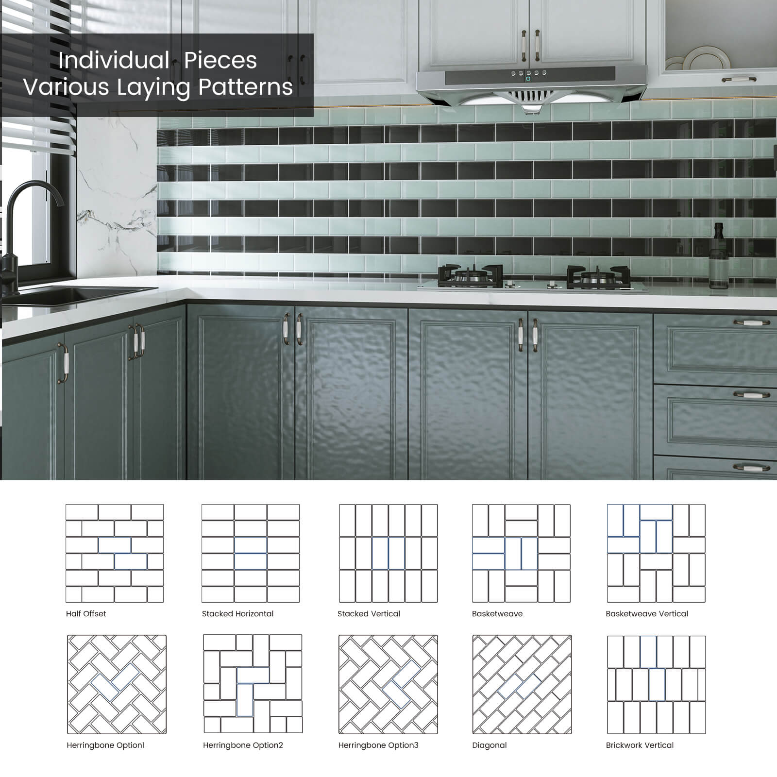 Diflart Peel and Stick Glass Subway Tiles, 3 x 6 Inch, Light Green, Glass Tiles for Kitchen Backsplash, Bathroom Wall (Pack of 40 Pieces, 5 sq.ft)