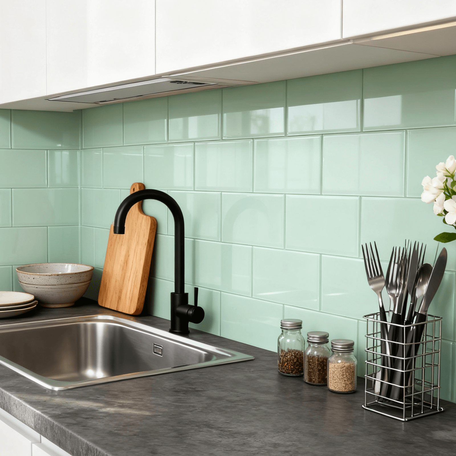 Diflart Peel and Stick Glass Subway Tiles, 3 x 6 Inch, Light Green, Glass Tiles for Kitchen Backsplash, Bathroom Wall (Pack of 40 Pieces, 5 sq.ft)