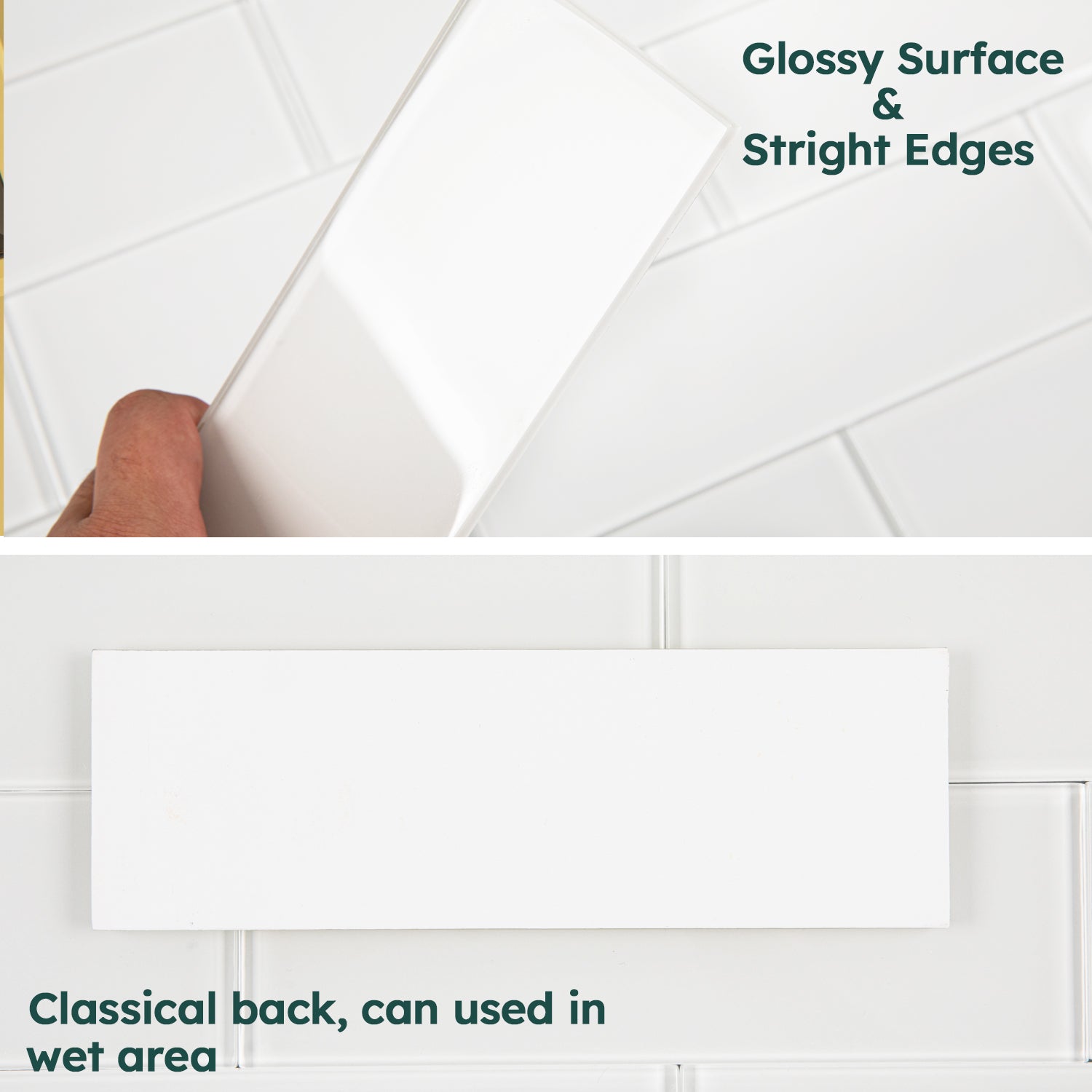 Glass Subway Tiles, White, 3x10 Inch, Pack of 26 Pcs