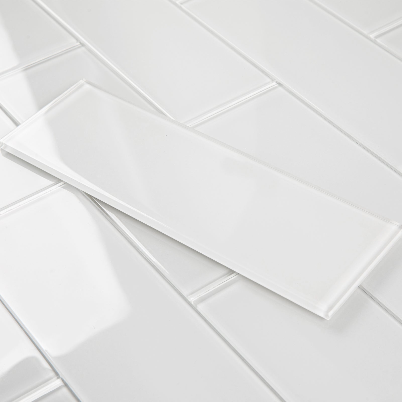 Glass Subway Tiles, White, 3x10 Inch, Pack of 26 Pcs