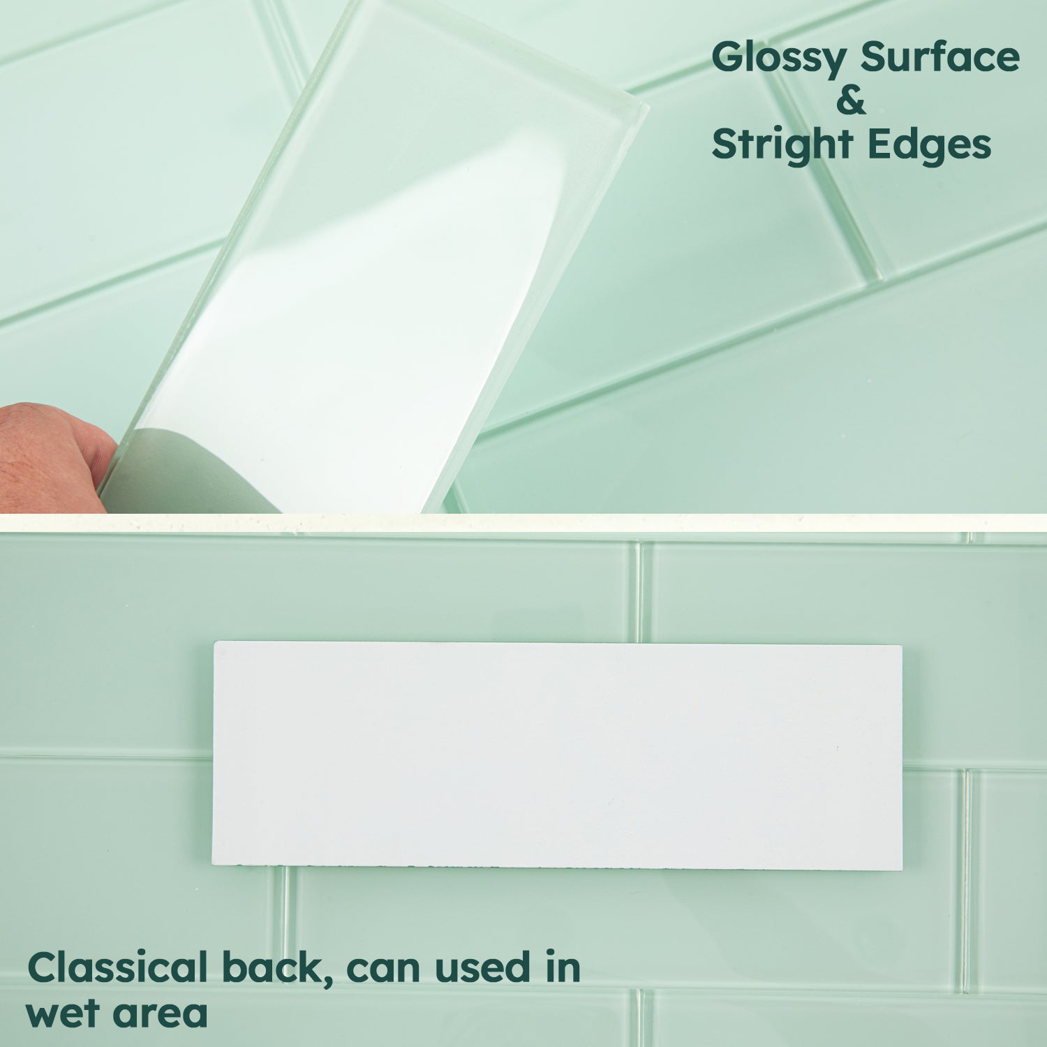 Glass Subway Tiles, Green, 3x10 Inch, Pack of 26 Pcs