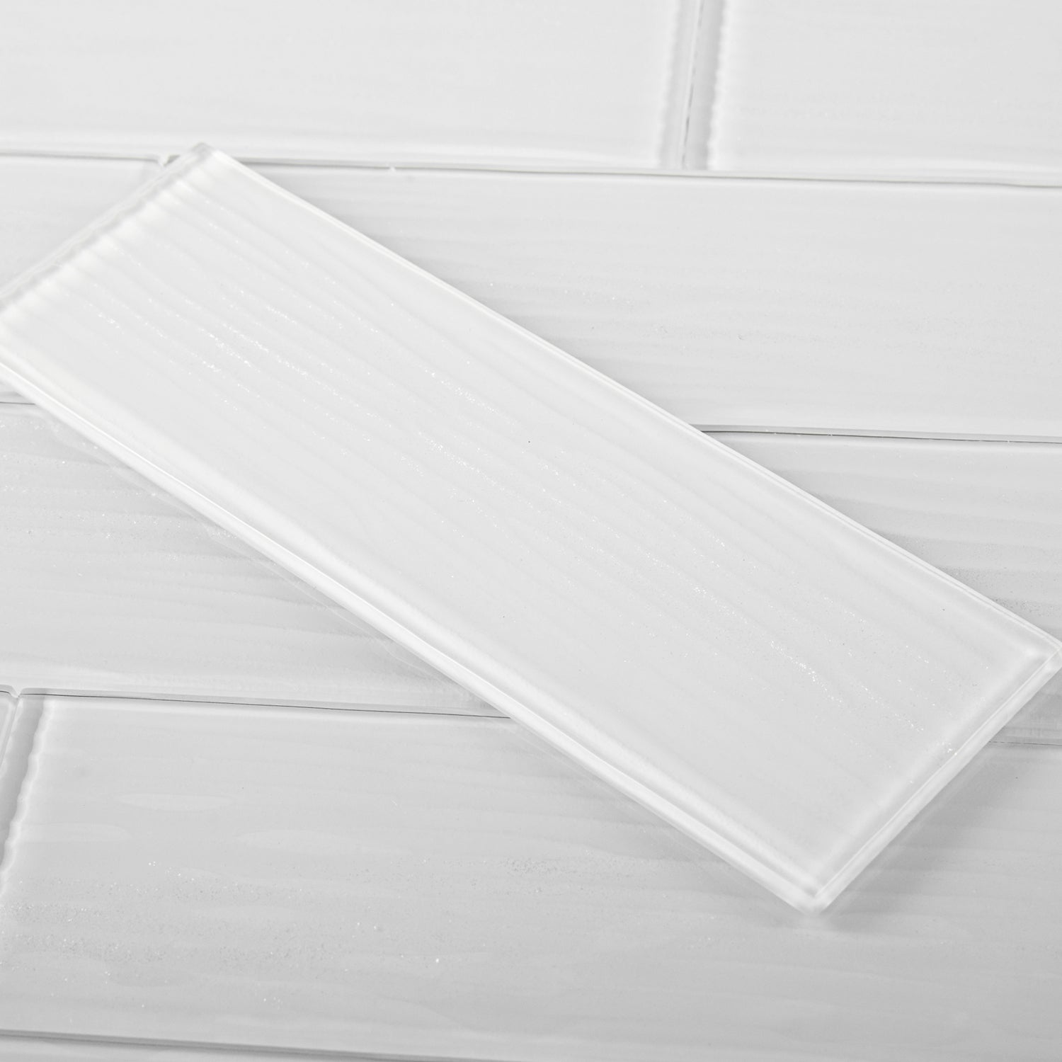Glass Subway Tiles, White, 3x10 Inch, Glossy, Textured, Sparkling Surface