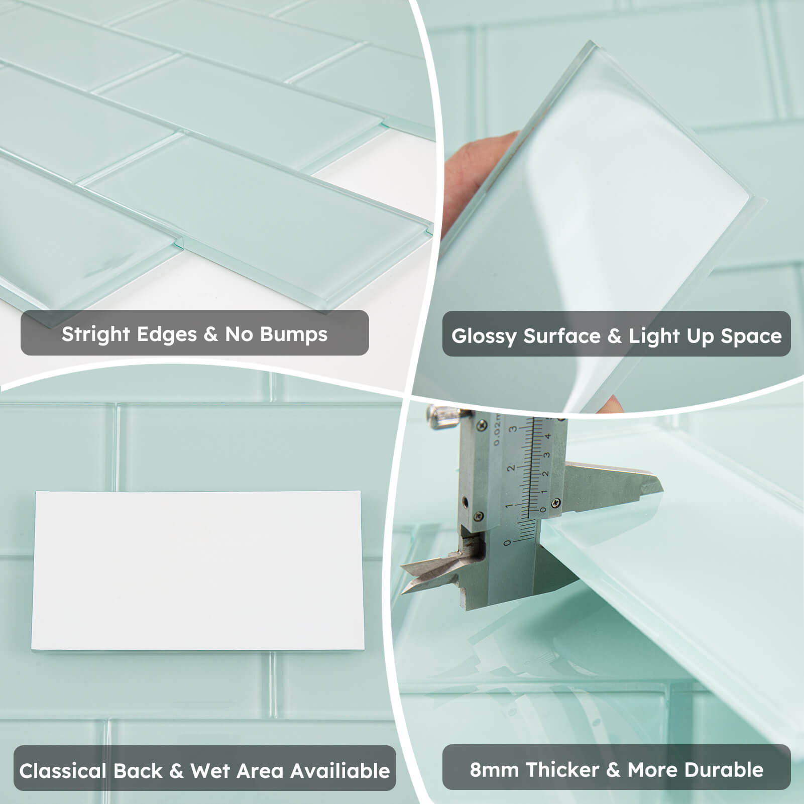 Diflart Glass Subway Tile 3x6 Inch, Soft Green, Glossy, 4 Sq.ft, Glass Backsplash for Kitchen Bathroom Wall, Pack of 32 Pcs