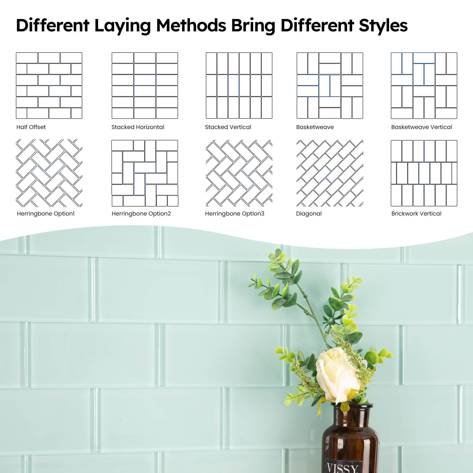 Diflart Glass Subway Tile 3x6 Inch, Soft Green, Glossy, 4 Sq.ft, Glass Backsplash for Kitchen Bathroom Wall, Pack of 32 Pcs