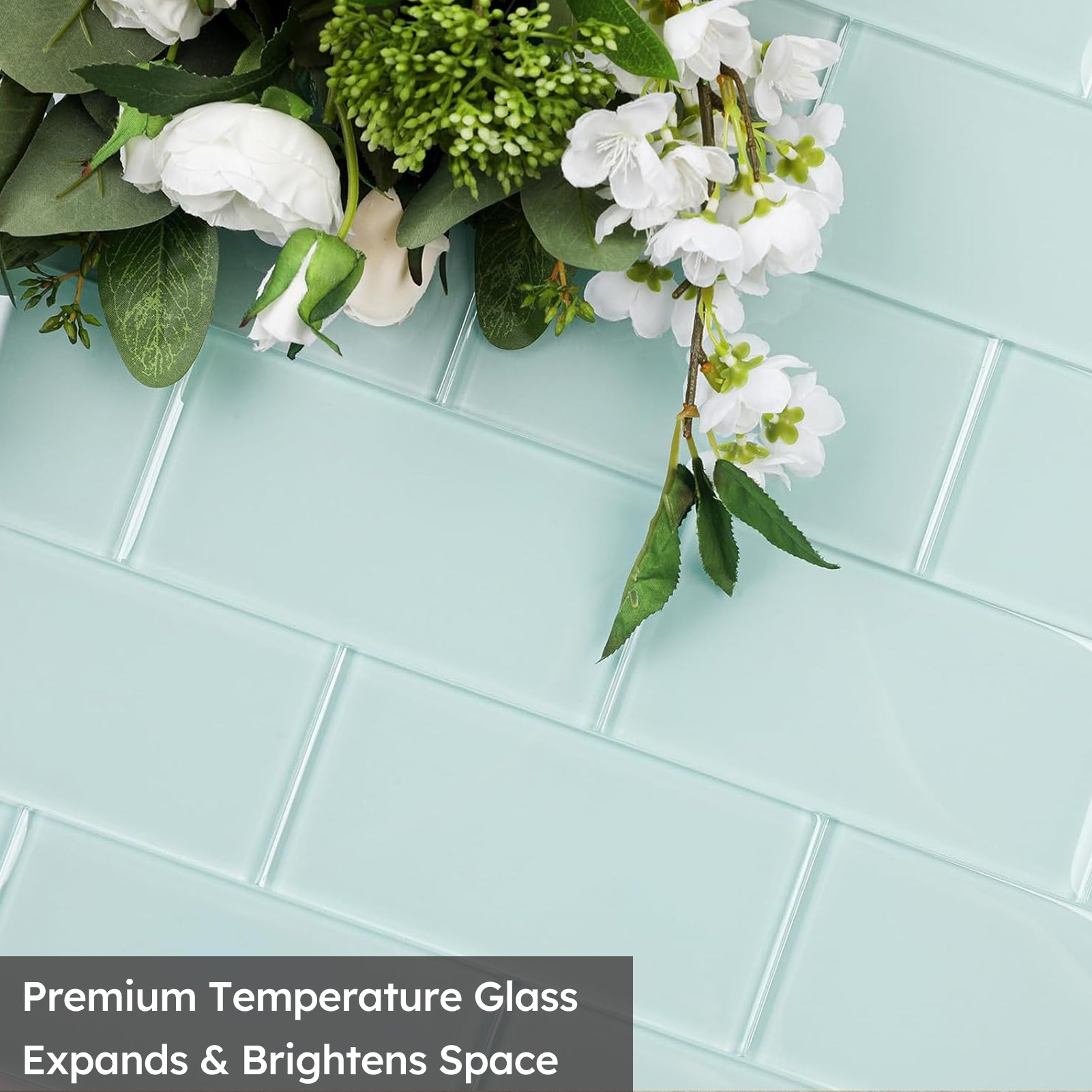 Diflart Glass Subway Tile 3x6 Inch, Soft Green, Glossy, 4 Sq.ft, Glass Backsplash for Kitchen Bathroom Wall, Pack of 32 Pcs