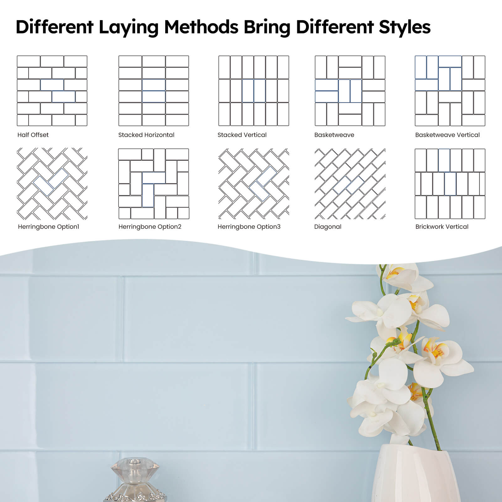 Diflart Glass Subway Tile 4x12 Inch, Light Blue, Glossy, 4 Sq.ft, Glass Backsplash for Kitchen Bathroom Wall, Pack of 12 Pcs