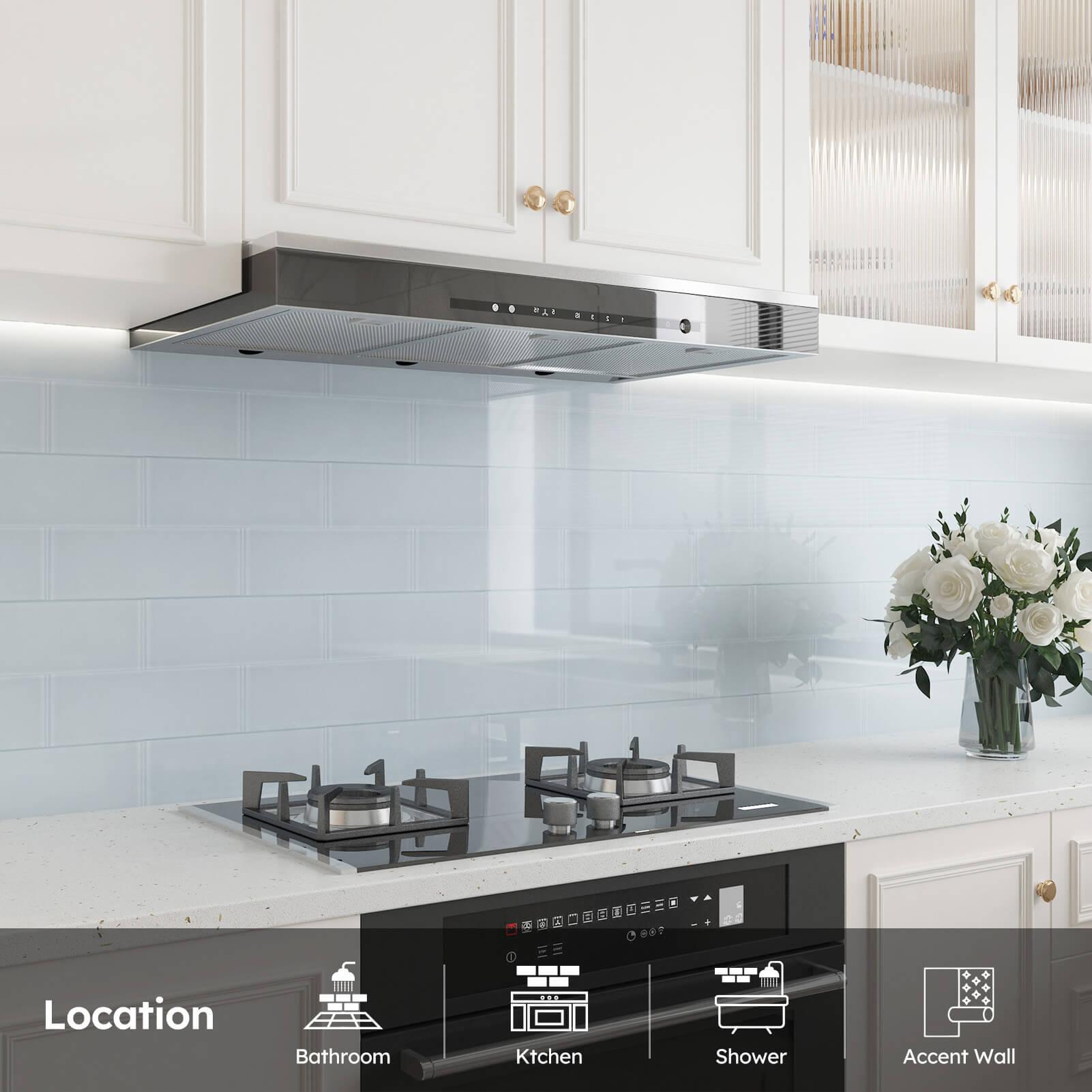 Diflart Glass Subway Tile 4x12 Inch, Light Blue, Glossy, 4 Sq.ft, Glass Backsplash for Kitchen Bathroom Wall, Pack of 12 Pcs