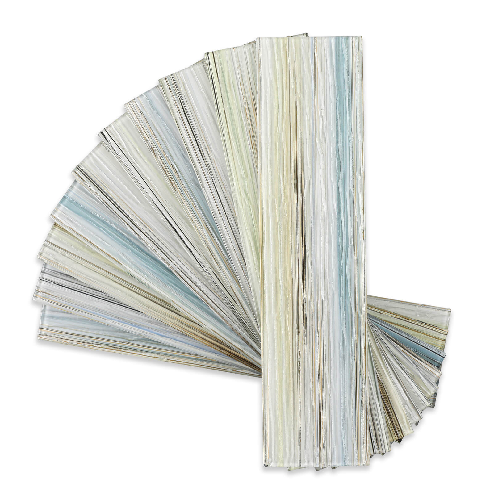 Diflart Peel and Stick Glass Subway Tiles, Bluish Yellow, 3x12 Inch, Water Wave Glass Backsplash for Kitchen Bathroom Wall Tiles, Pack of 20 Pieces