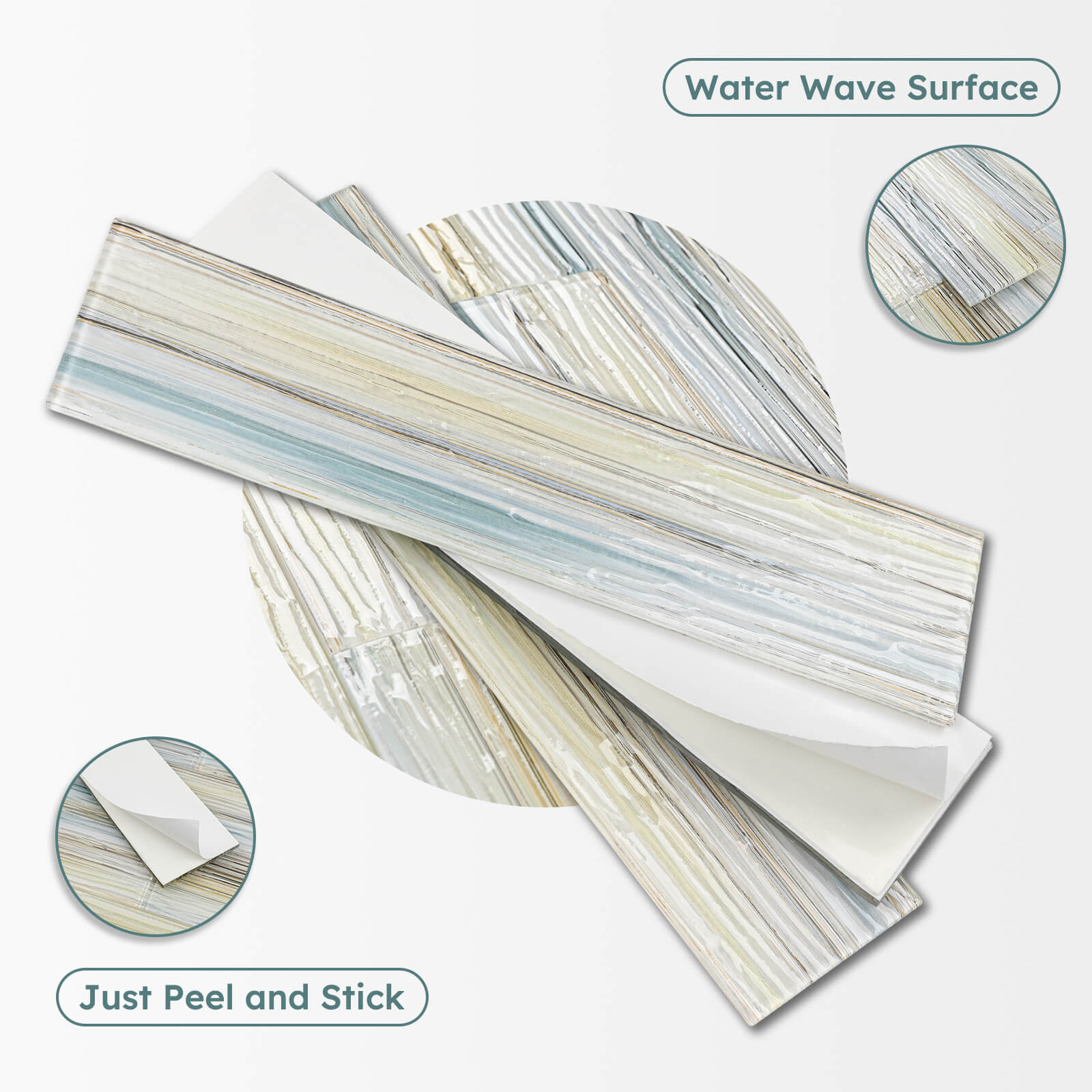 Diflart Peel and Stick Glass Subway Tiles, Bluish Yellow, 3x12 Inch, Water Wave Glass Backsplash for Kitchen Bathroom Wall Tiles, Pack of 20 Pieces