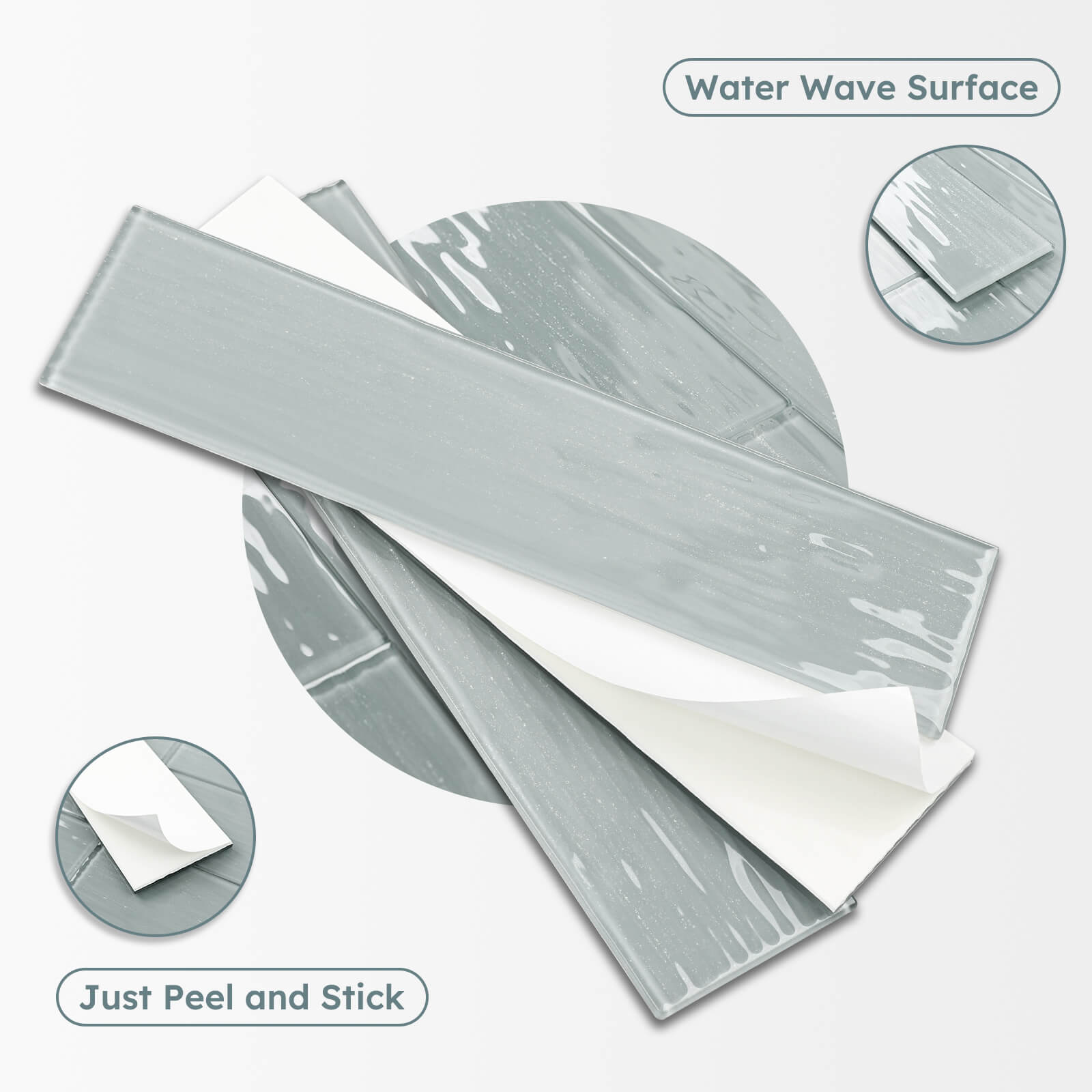 Diflart Peel and Stick Glass Subway Tiles, Pearl Gray, 3x12 Inch, Water Wave Glass Backsplash for Kitchen Bathroom Wall Tiles, Pack of 20 Pieces