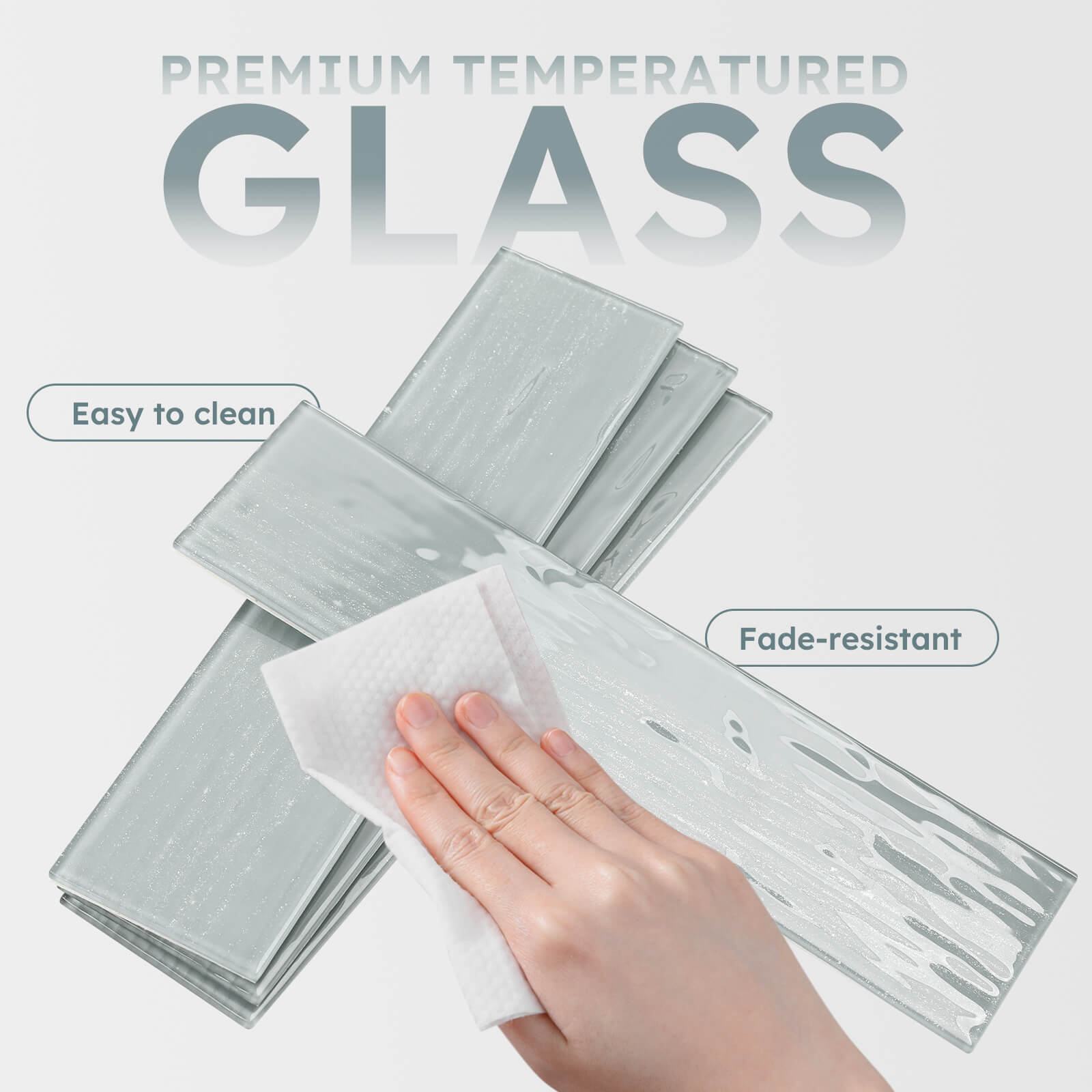 Diflart Peel and Stick Glass Subway Tiles, Pearl Gray, 3x12 Inch, Water Wave Glass Backsplash for Kitchen Bathroom Wall Tiles, Pack of 20 Pieces