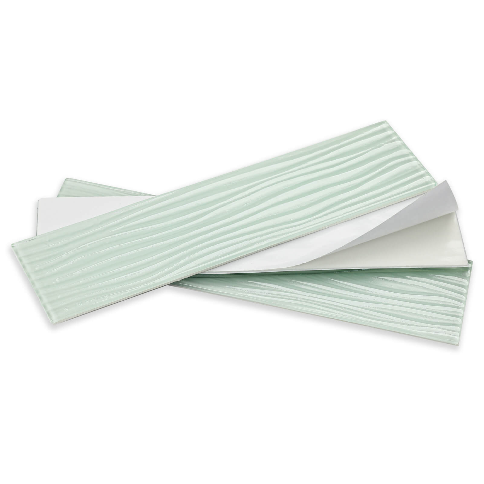 Diflart Peel and Stick Glass Subway Tiles, Light Green, 3x12 Inch, Water Wave Glass Backsplash for Kitchen Bathroom Wall Tiles, Pack of 20 Pieces