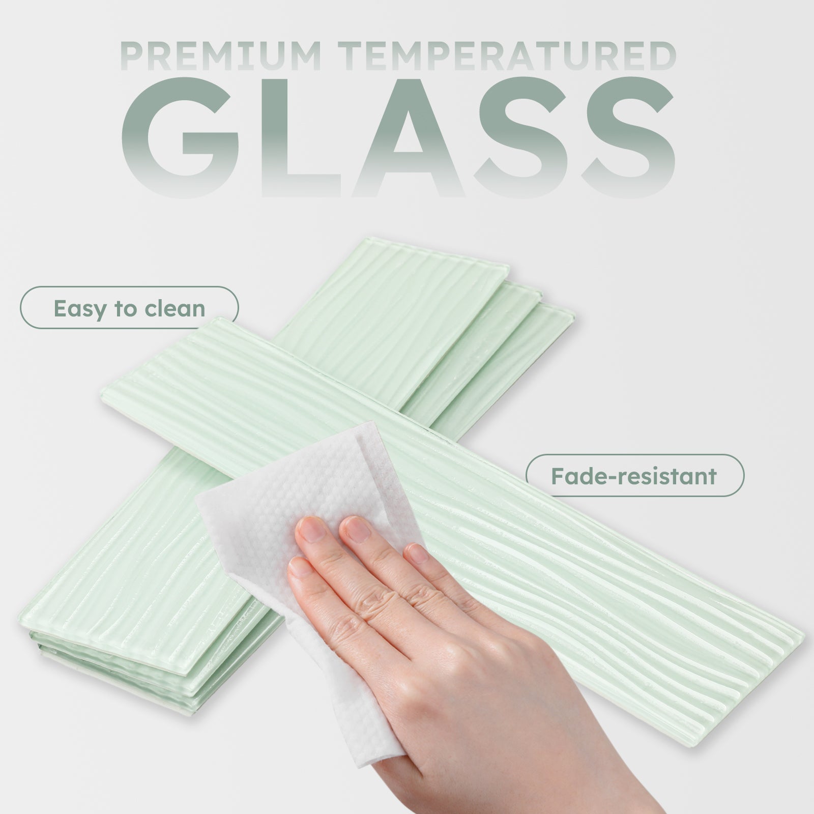 Diflart Peel and Stick Glass Subway Tiles, Light Green, 3x12 Inch, Water Wave Glass Backsplash for Kitchen Bathroom Wall Tiles, Pack of 20 Pieces