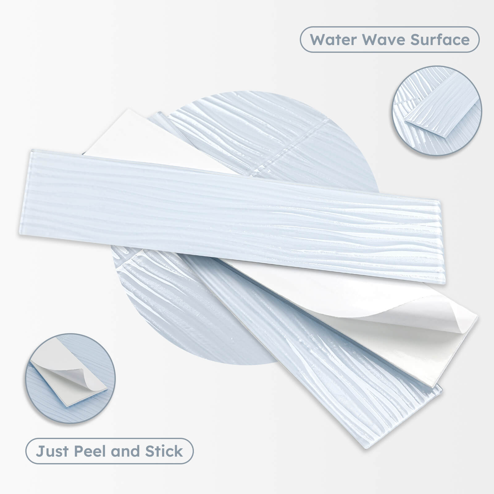 Diflart Peel and Stick Glass Subway Tiles, Light Blue, 3x12 Inch, Water Wave Glass Backsplash for Kitchen Bathroom Wall Tiles, Pack of 20 Pieces