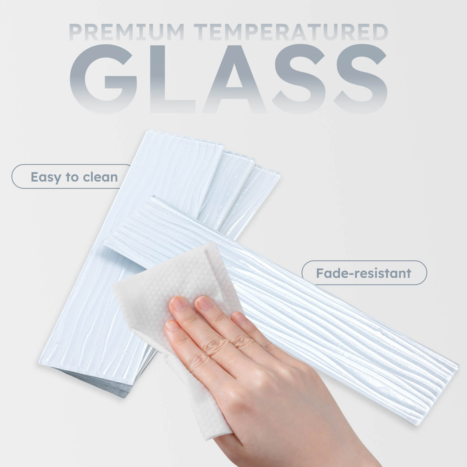 Diflart Peel and Stick Glass Subway Tiles, Light Blue, 3x12 Inch, Water Wave Glass Backsplash for Kitchen Bathroom Wall Tiles, Pack of 20 Pieces