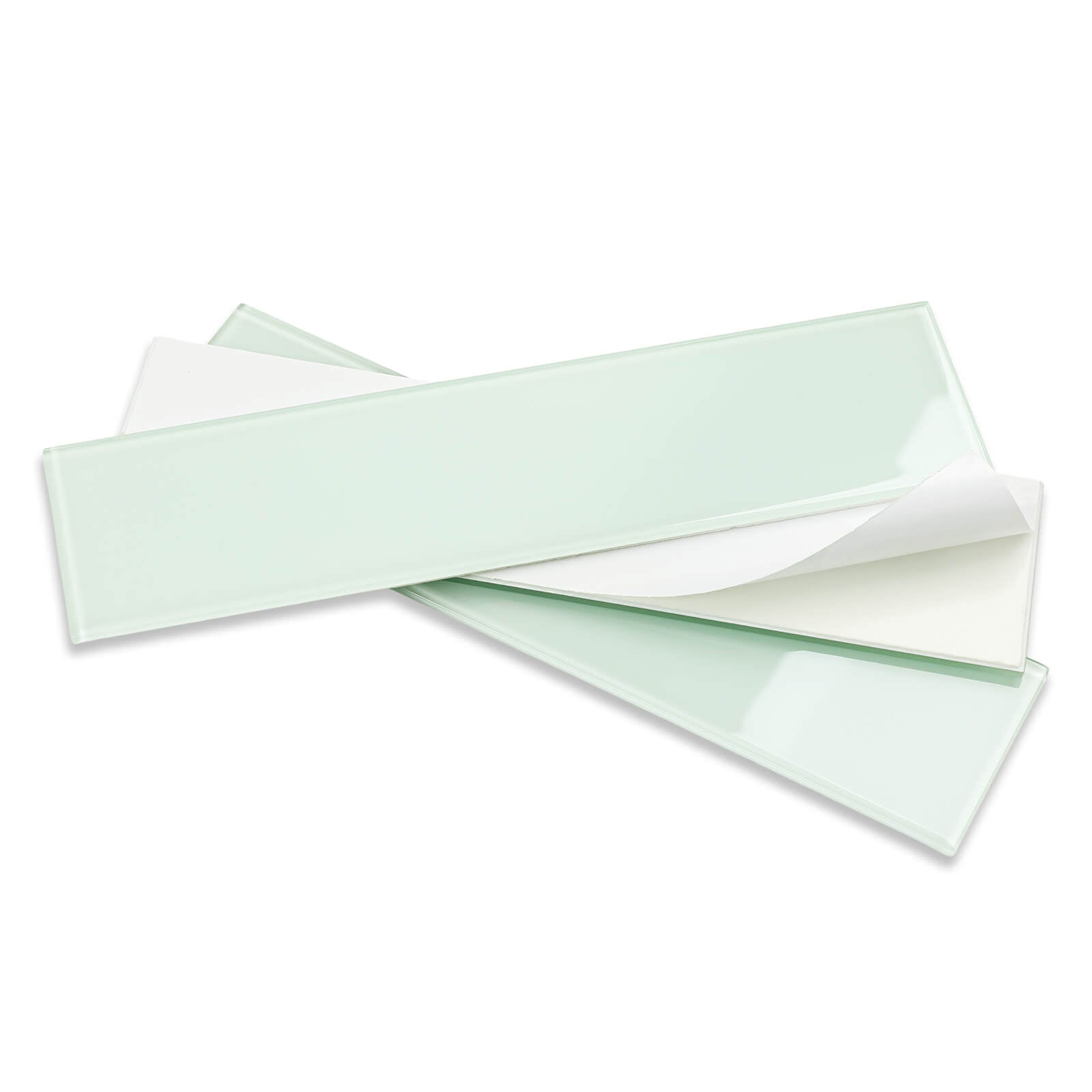 Diflart Peel and Stick Glass Subway Tiles, Light Green, 3x12 Inch, Glass Backsplash for Kitchen Bathroom Wall Tiles, Pack of 20 Pieces