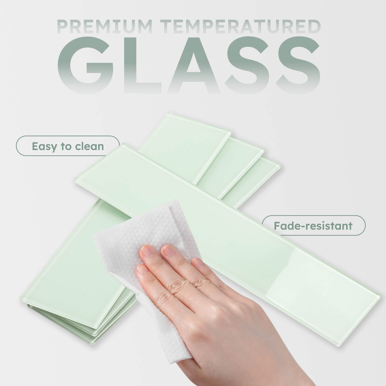 Diflart Peel and Stick Glass Subway Tiles, Light Green, 3x12 Inch, Glass Backsplash for Kitchen Bathroom Wall Tiles, Pack of 20 Pieces