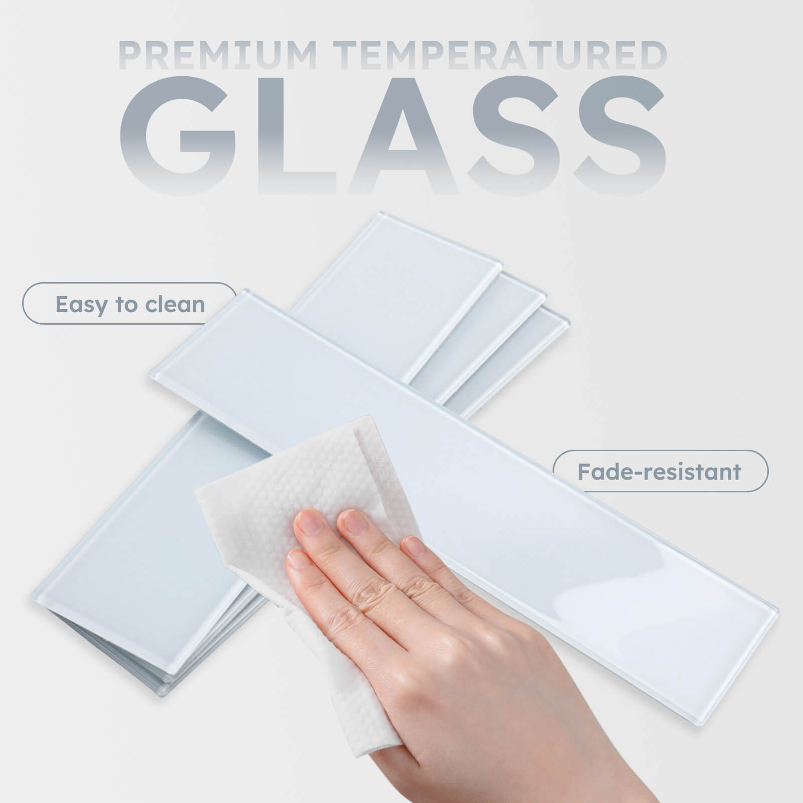 Diflart Peel and Stick Glass Subway Tiles, Light Blue, 3x12 Inch, Glass Backsplash for Kitchen Bathroom Wall Tiles, Pack of 20 Pieces