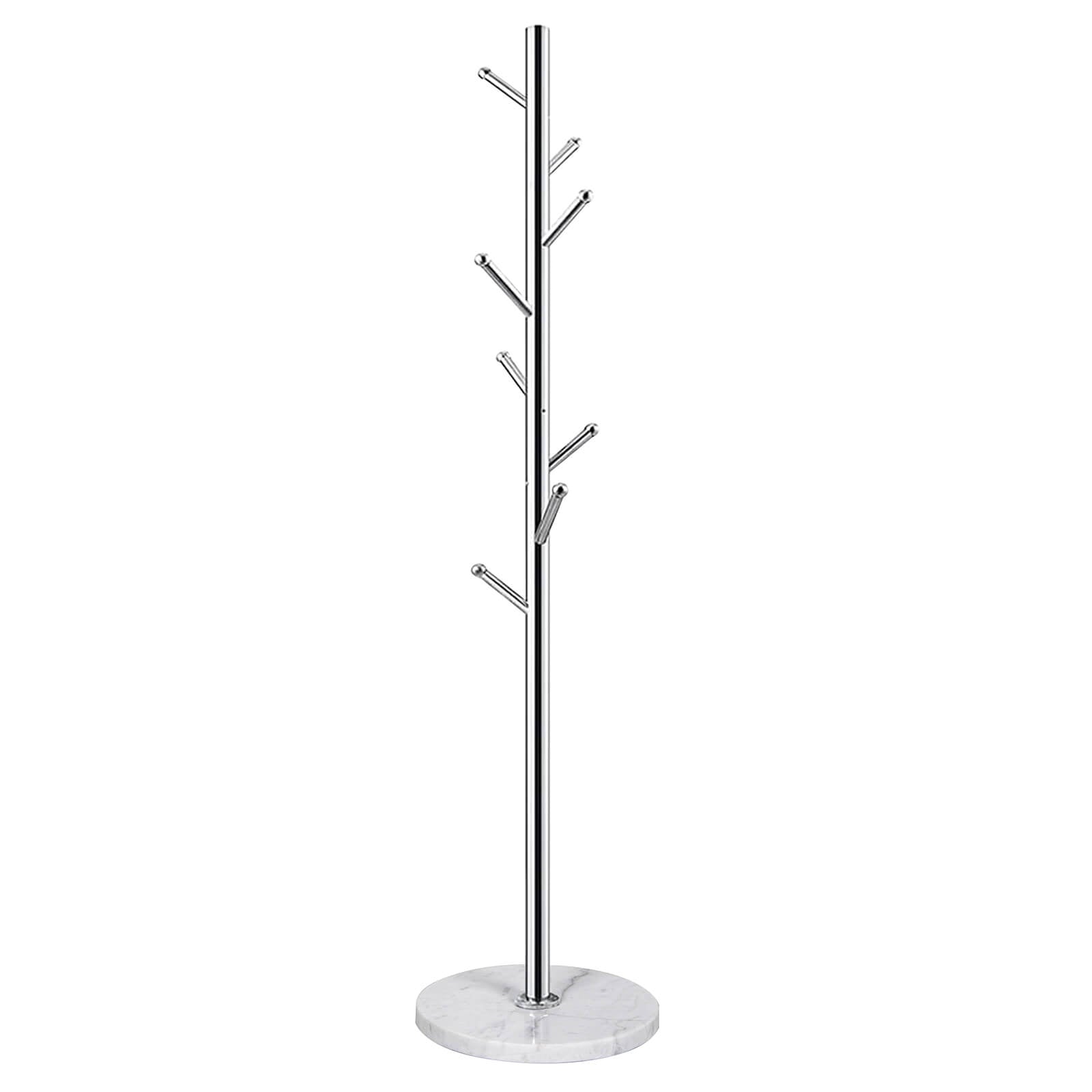 Metal Coat Rack, 8 Hooks Freestanding Coat Rack Tree, Sliver, Marble Base, 304 Stainless Steel, Stand Coat Rack for Entryway, Bedroom, Living Room, Office, to Hang Clothes, Hats, Bag