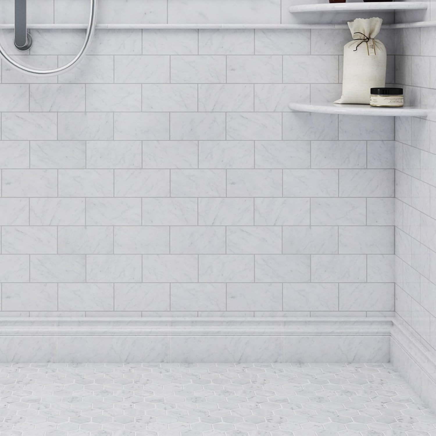 Diflart Carrara White Marble Baseboard Trim Molding, 5x12 Inch, Polished, Bianco Italian Carrera Skirting Base Moulding for Bathroom Wall and Kitchen Backsplash