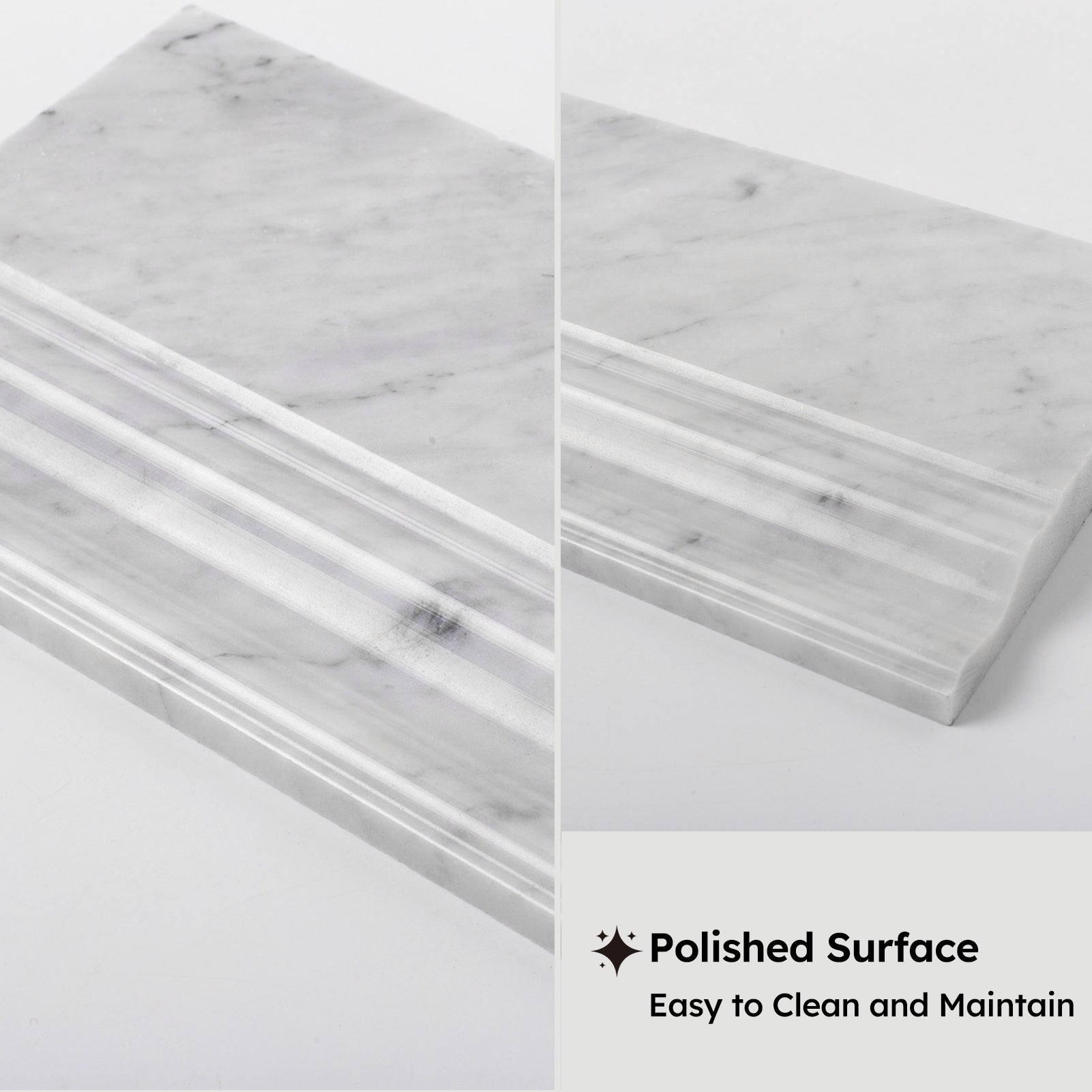 Diflart Carrara White Marble Baseboard Trim Molding, 5x12 Inch, Polished, Bianco Italian Carrera Skirting Base Moulding for Bathroom Wall and Kitchen Backsplash