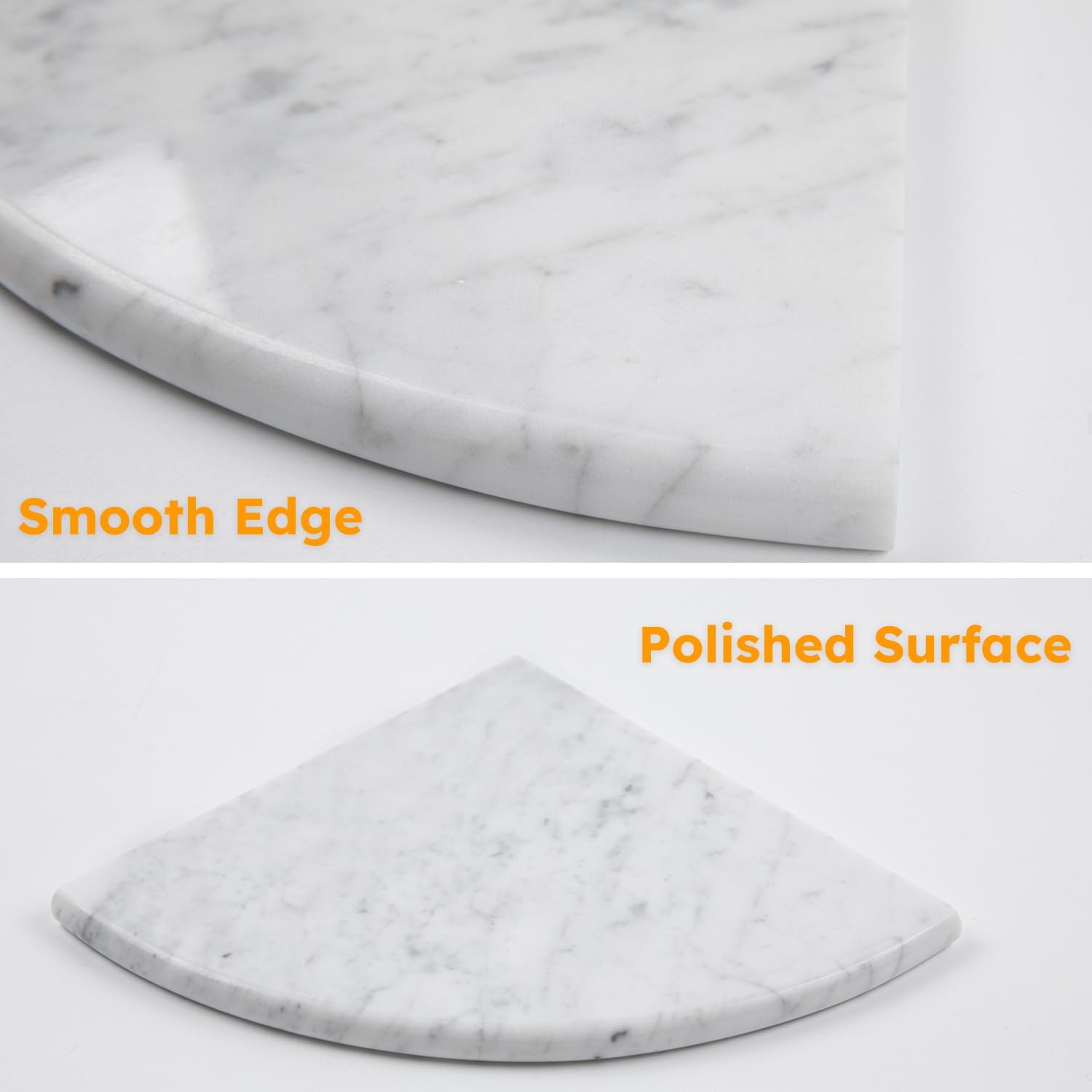 Diflart Marble Corner Shelf Polished 9 Inch, White Carrara Marble Corner Floating Shelves, Wall Mounted Marble Corner Shelves for Shower Bathroom Kitchen Pack of 1 Pcs