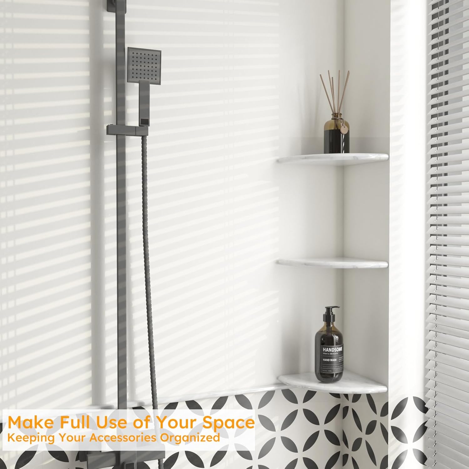 Diflart Marble Corner Shelf Polished 9 Inch, White Carrara Marble Corner Floating Shelves, Wall Mounted Marble Corner Shelves for Shower Bathroom Kitchen Pack of 1 Pcs