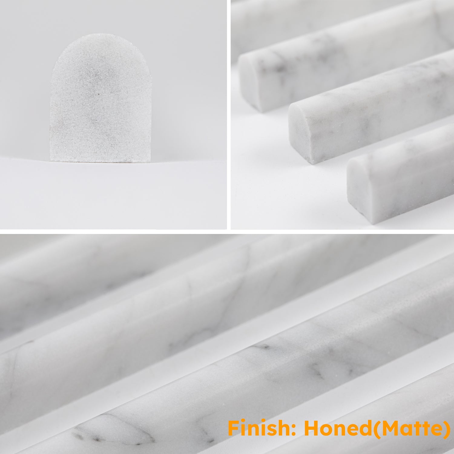 Diflart Carrara White Marble Pencil Trim Liner 3/5 x 12" Bullnose Tile Edge Trim Honed for Bathroom Kitchen Shower Livingroom Pack of 10 Pcs