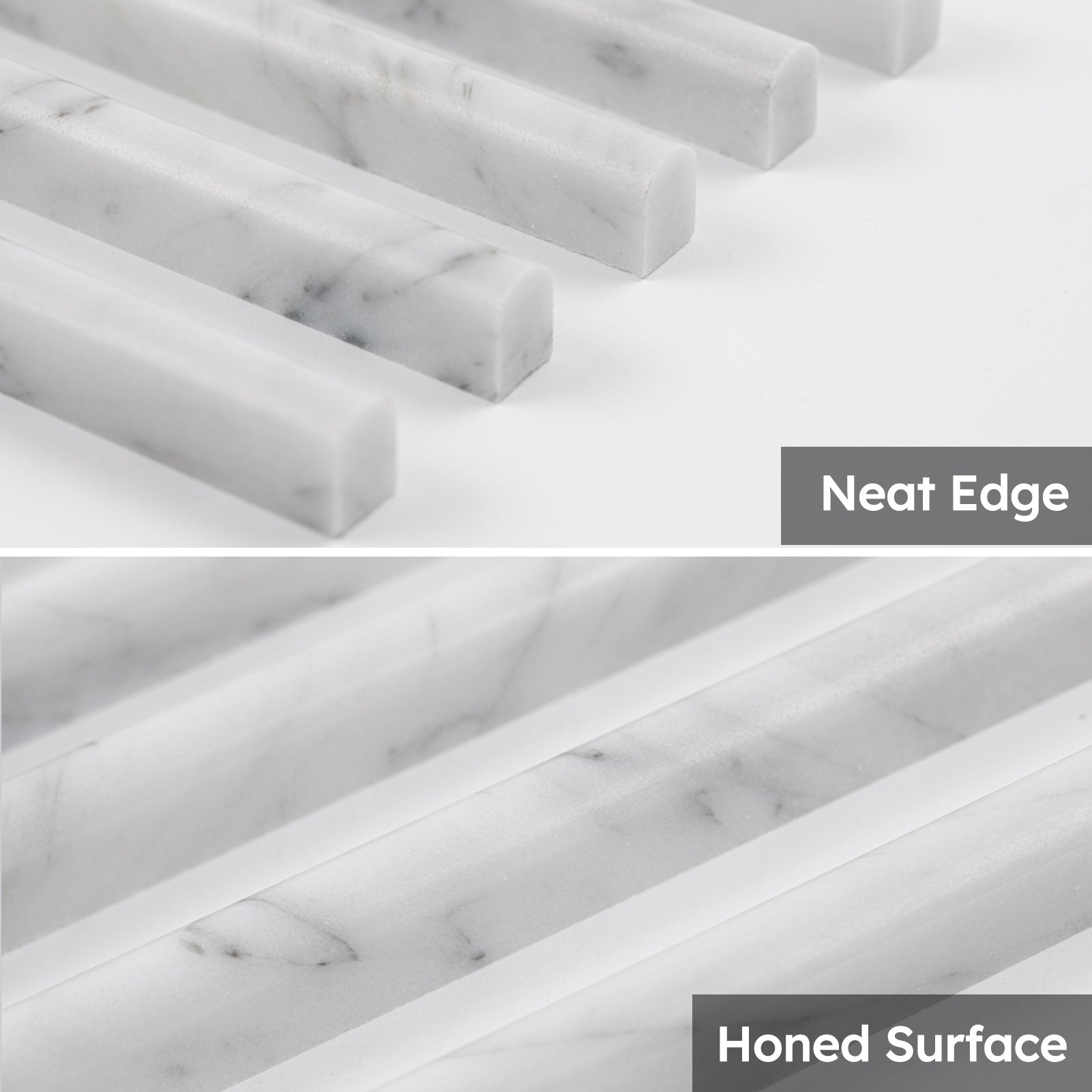 Diflart Carrara White Marble Pencil Trim Liner 3/5 x 12" Bullnose Tile Edge Trim Honed for Bathroom Kitchen Shower Livingroom Pack of 10 Pcs