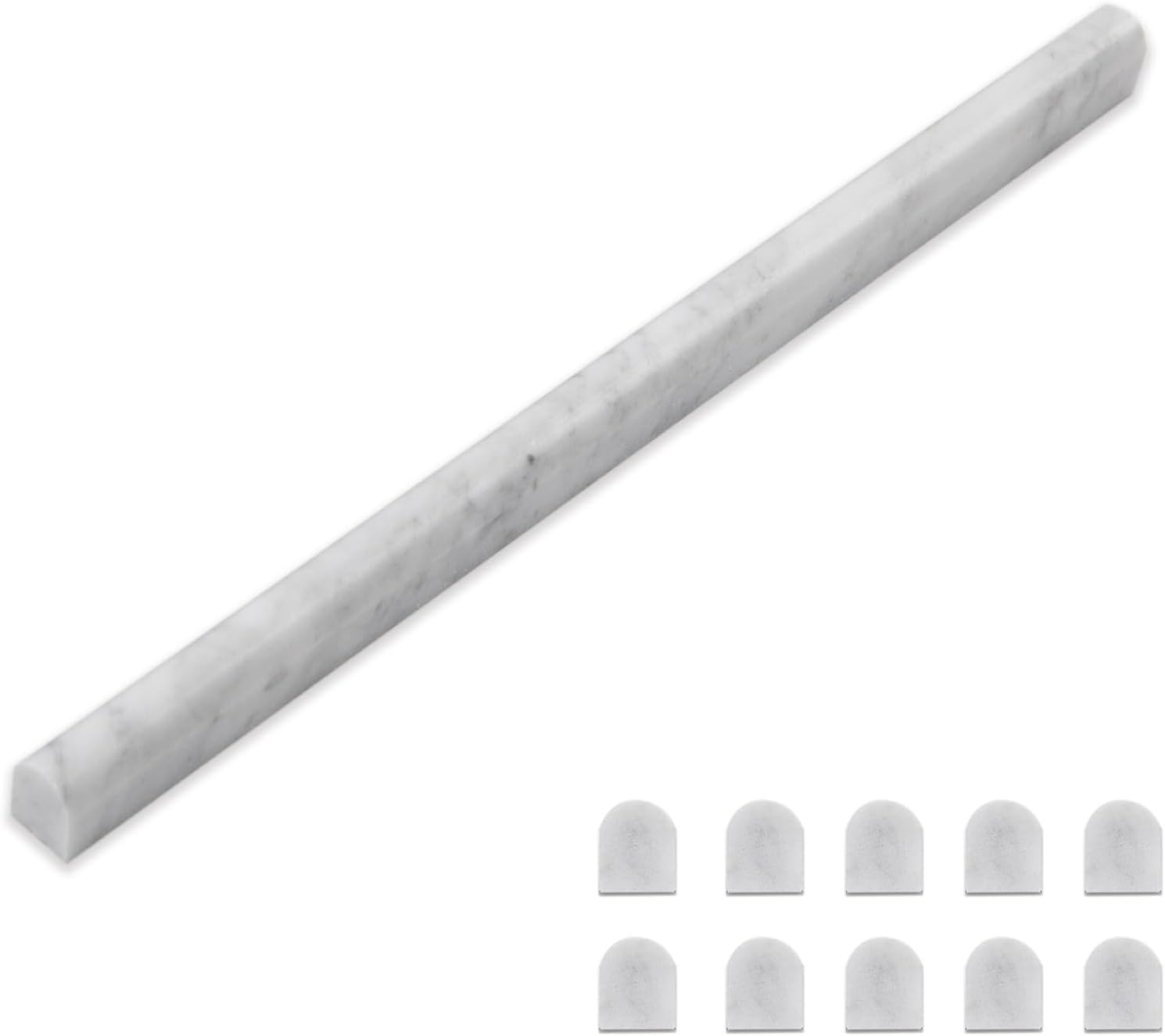 Diflart Carrara White Marble Pencil Trim Liner 3/5 x 12" Bullnose Tile Edge Trim Honed for Bathroom Kitchen Shower Livingroom Pack of 10 Pcs