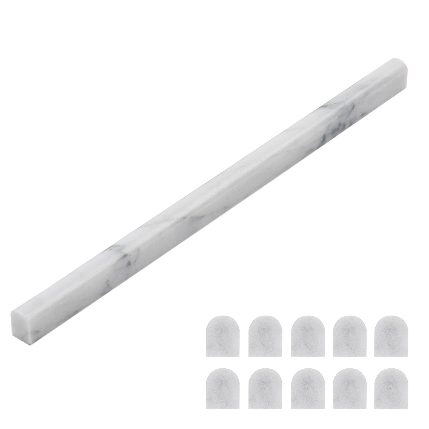 Diflart Carrara White Marble Pencil Trim Liner 1/2 x 12" Bullnose Tile Edge Trim Honed for Bathroom Kitchen Shower Livingroom Pack of 10 Pcs