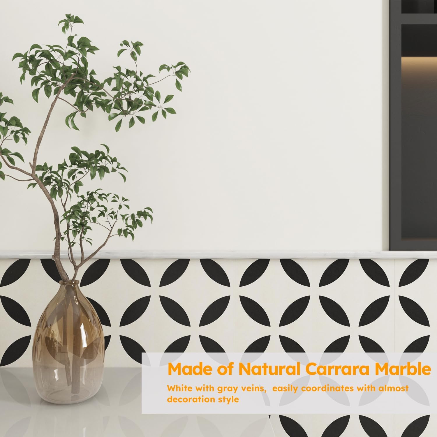 Diflart Carrara White Marble Pencil Trim Liner 1/2 x 12" Bullnose Tile Edge Trim Honed for Bathroom Kitchen Shower Livingroom Pack of 10 Pcs