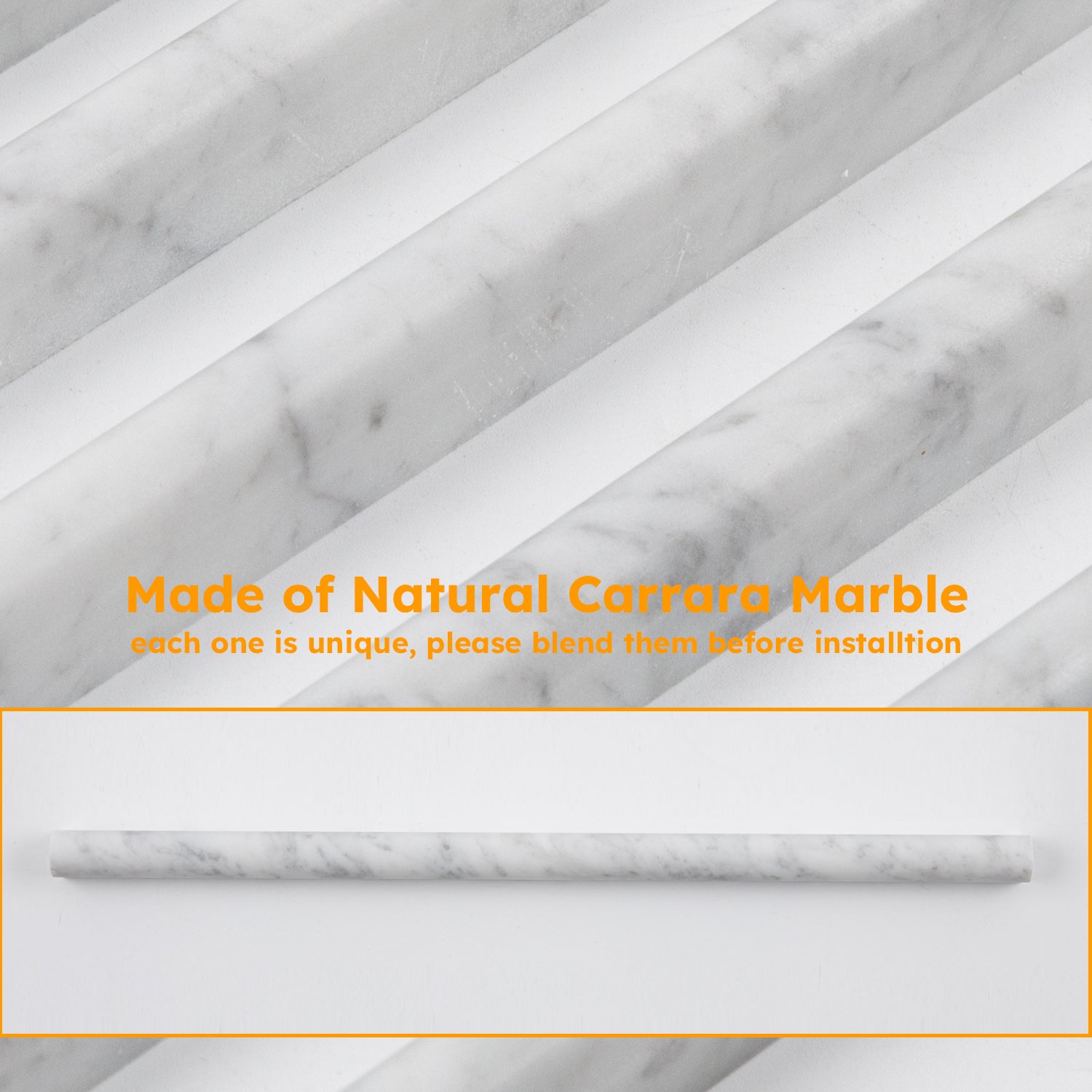 Carrara White Marble Pencil Tile Trim Molding 1/2x12 Inch Honed Pack of 10 Pcs