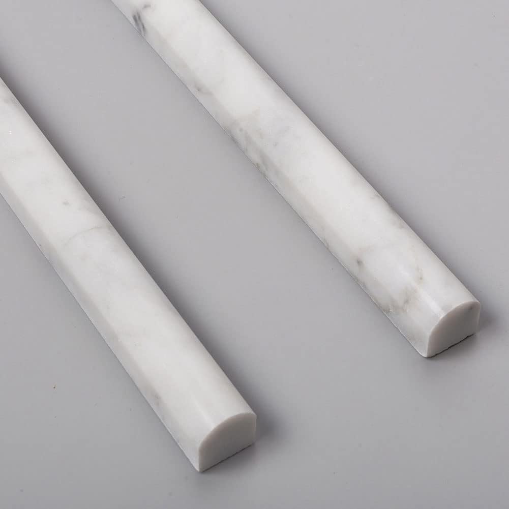 Diflart Carrara White Marble Pencil Trim Liner 1/2 x 12" Bullnose Tile Edge Trim Honed for Bathroom Kitchen Shower Livingroom Pack of 10 Pcs