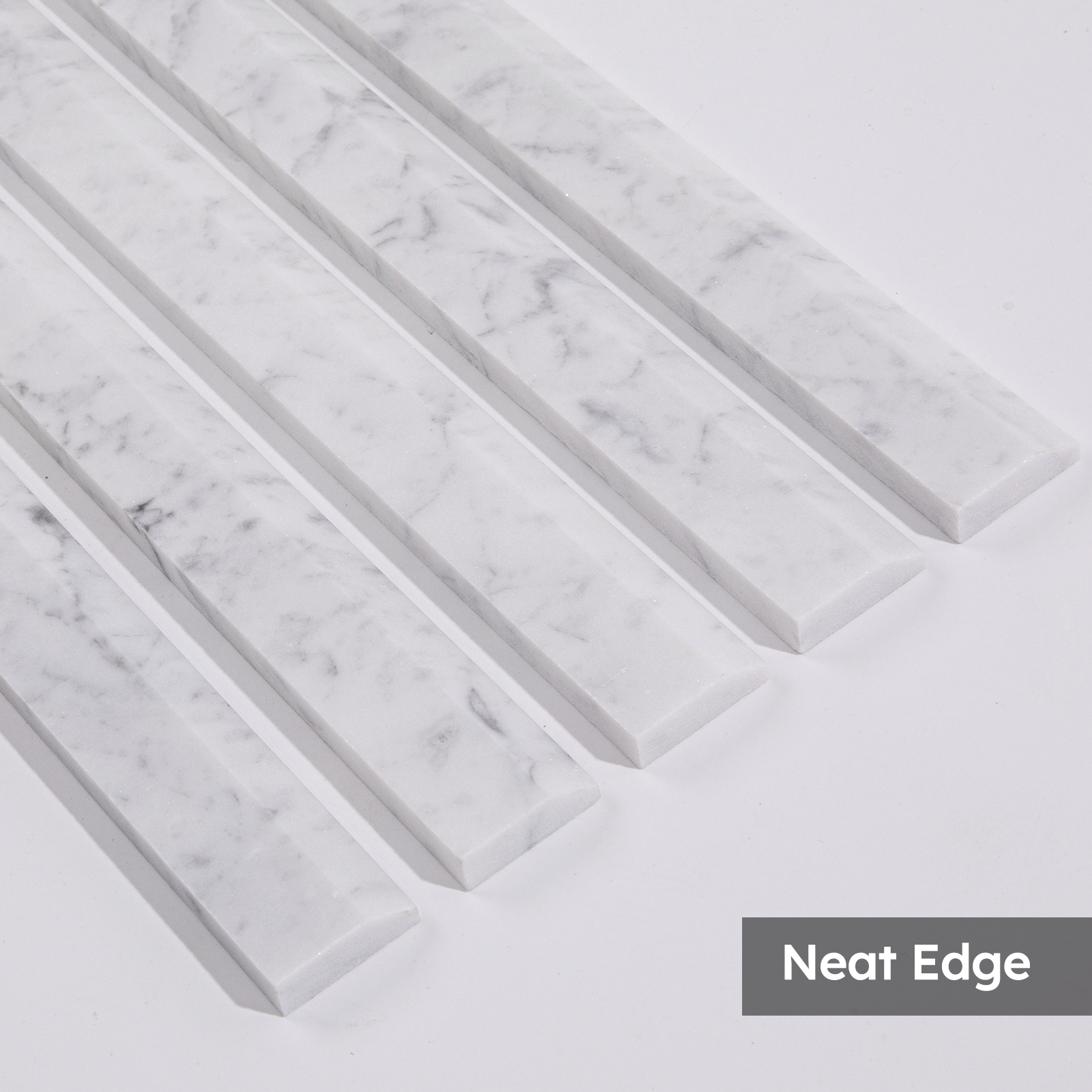 Diflart Carrara White Marble Pencil Trim Liner 3/8 x 12 Bullnose Tile Edge Trim Honed for Bathroom Kitchen Shower Livingroom Pack of 10 Pcs