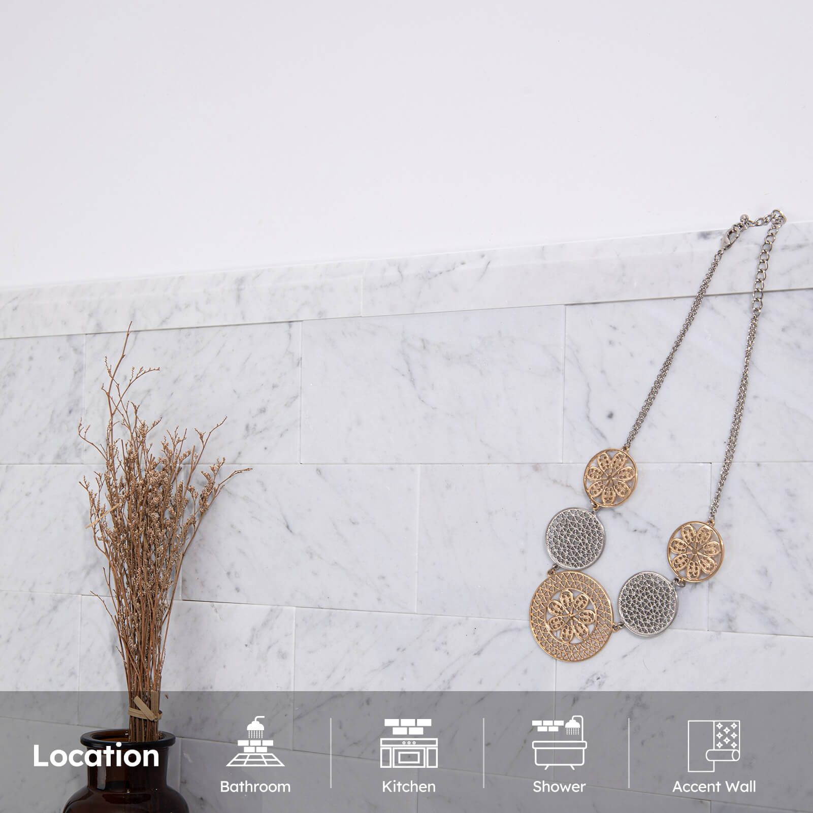 Diflart Carrara White Marble Pencil Trim Liner 3/8 x 12 Bullnose Tile Edge Trim Honed for Bathroom Kitchen Shower Livingroom Pack of 10 Pcs