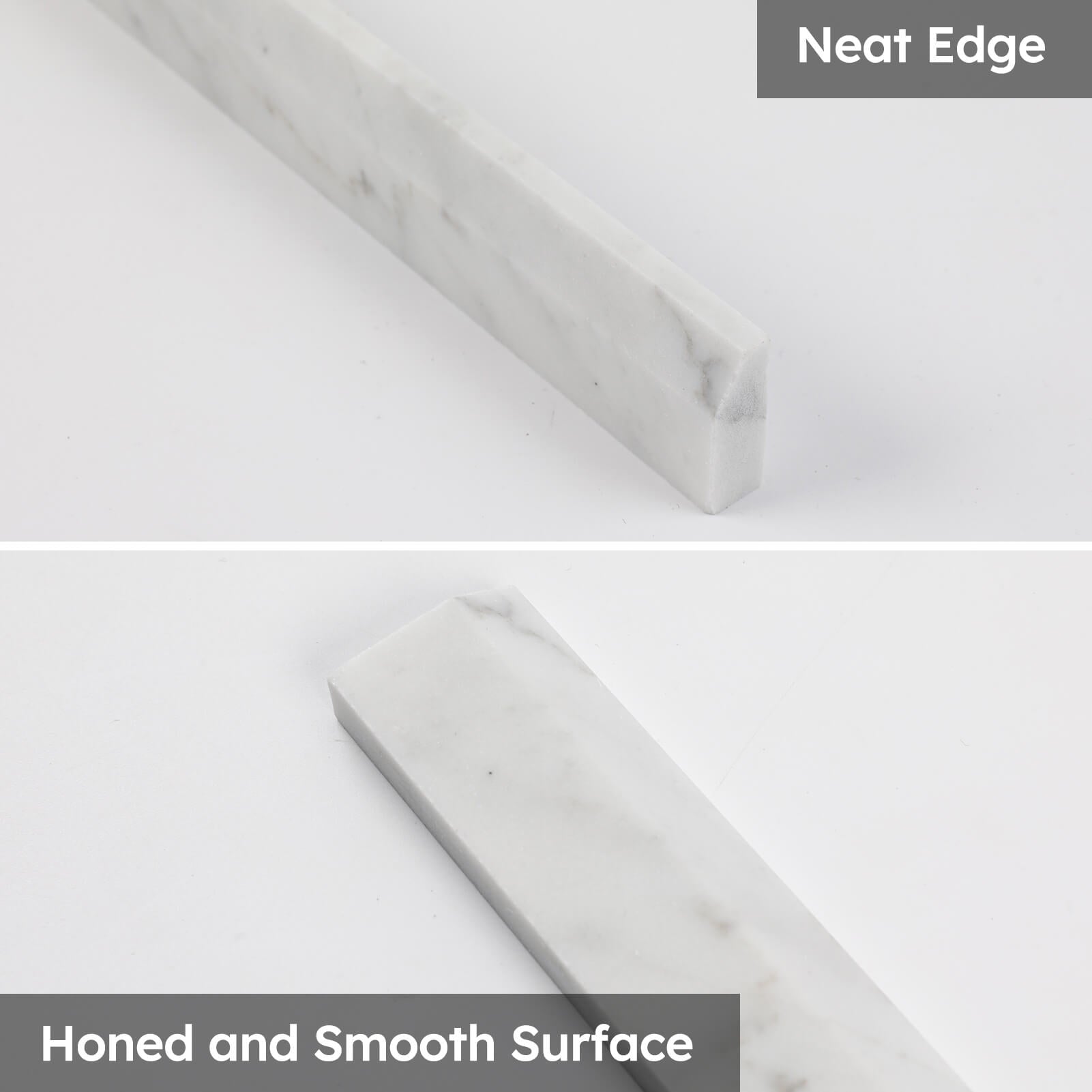 Diflart 10-Pack Carrara White Marble Pencil Liner Trim, 3/8 x 12 Inch, Honed, Marble Tile Edging Corner Trim Molding Bullnose Tile Shower Bathroom Kitchen Livingroom