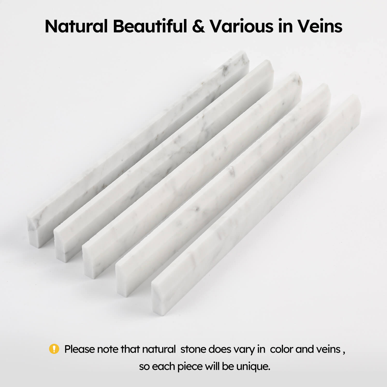 Diflart 10-Pack Carrara White Marble Pencil Liner Trim, 3/8 x 12 Inch, Honed, Marble Tile Edging Corner Trim Molding Bullnose Tile Shower Bathroom Kitchen Livingroom
