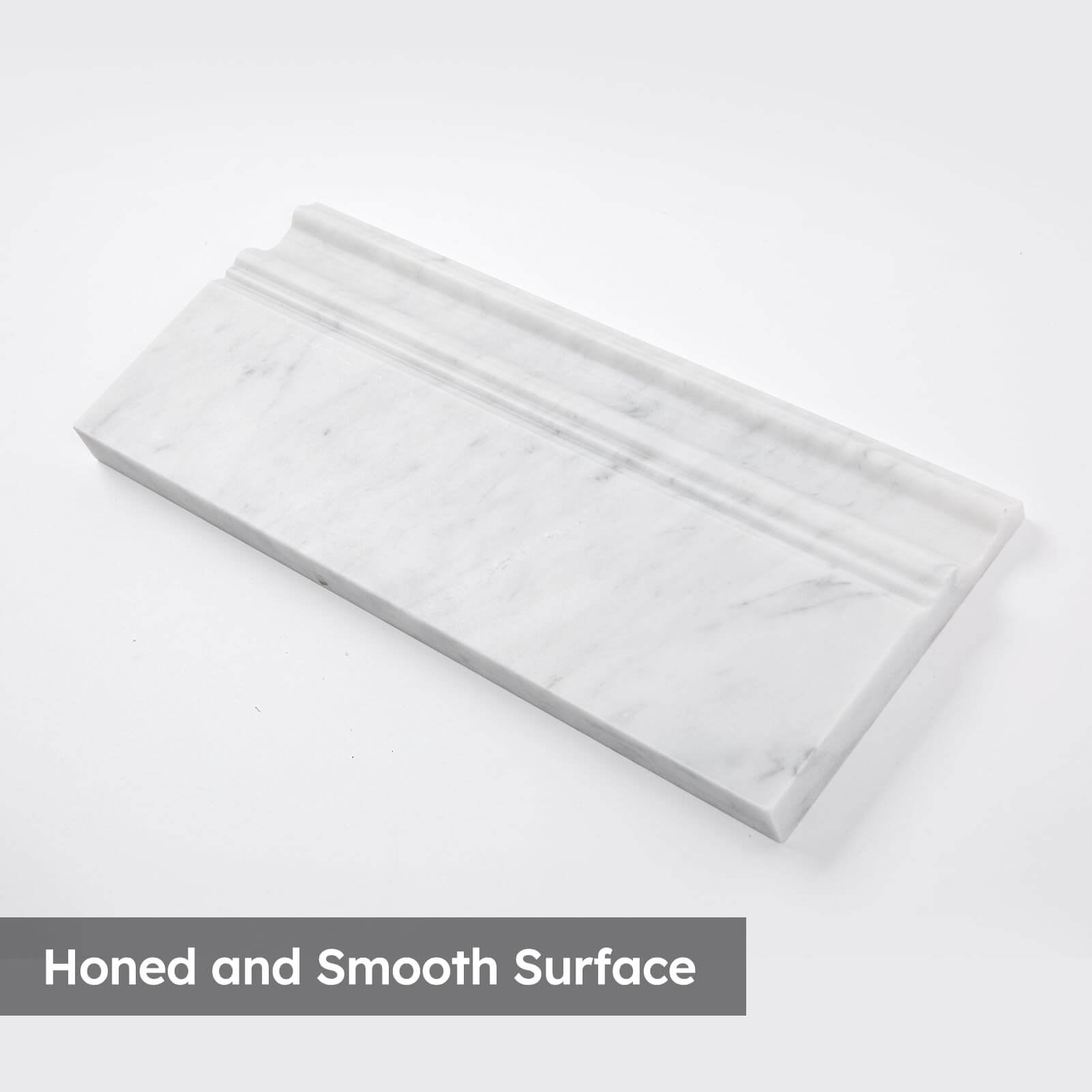 Diflart Carrara White Marble Baseboard Molding Trim, 5x12 Inch, Honed, Bianco Italian Carrera Skirting Base Moulding for Bathroom Wall and Kitchen Backsplash (Crown, Honed)