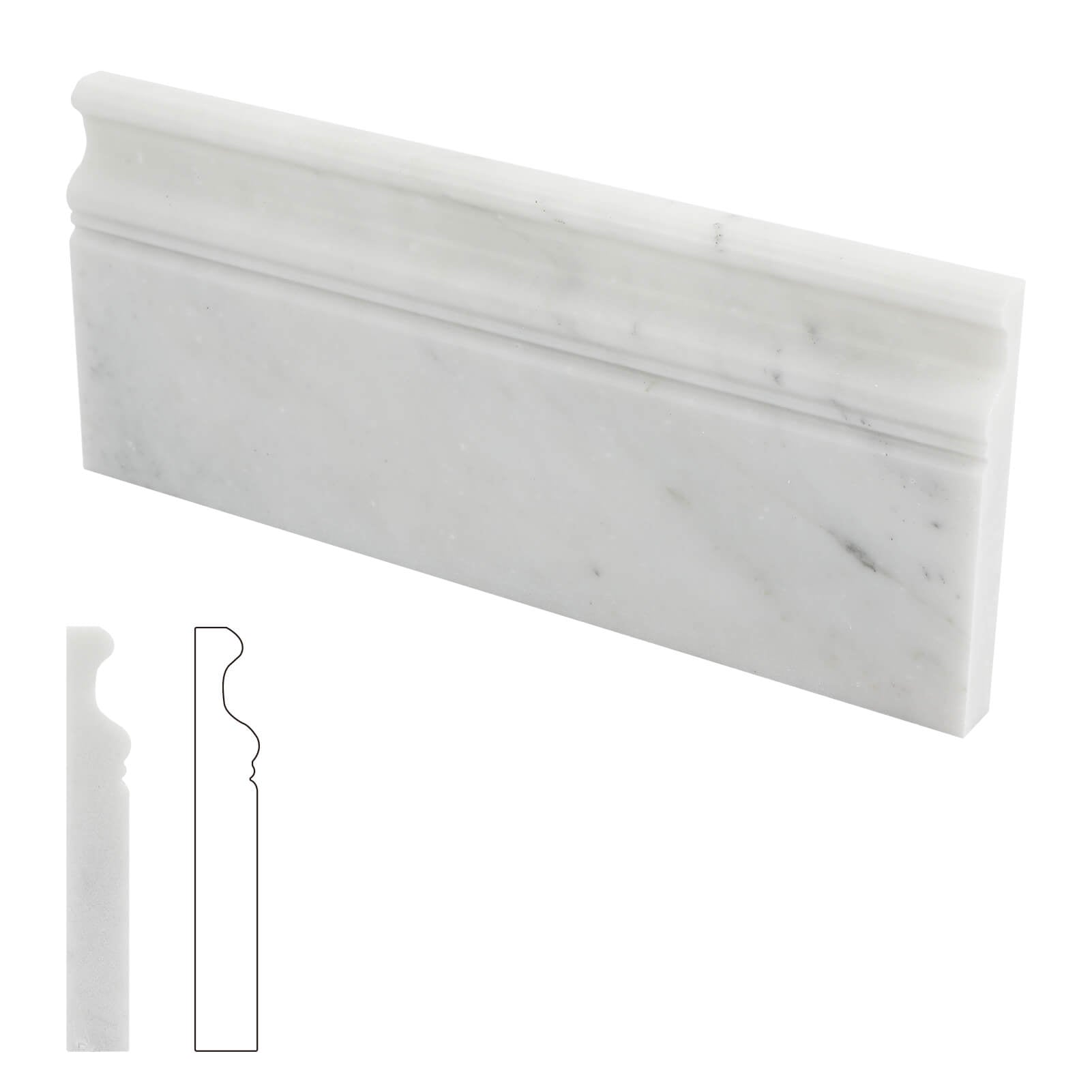 Diflart 4-Pack Carrara White Marble Baseboard Trim Molding, 5 x 12 Inch Round, Honed, Bianco Italian Carrera Marble Skirting Base Moulding for Shower Bathroom Wall Kitchen Backsplash