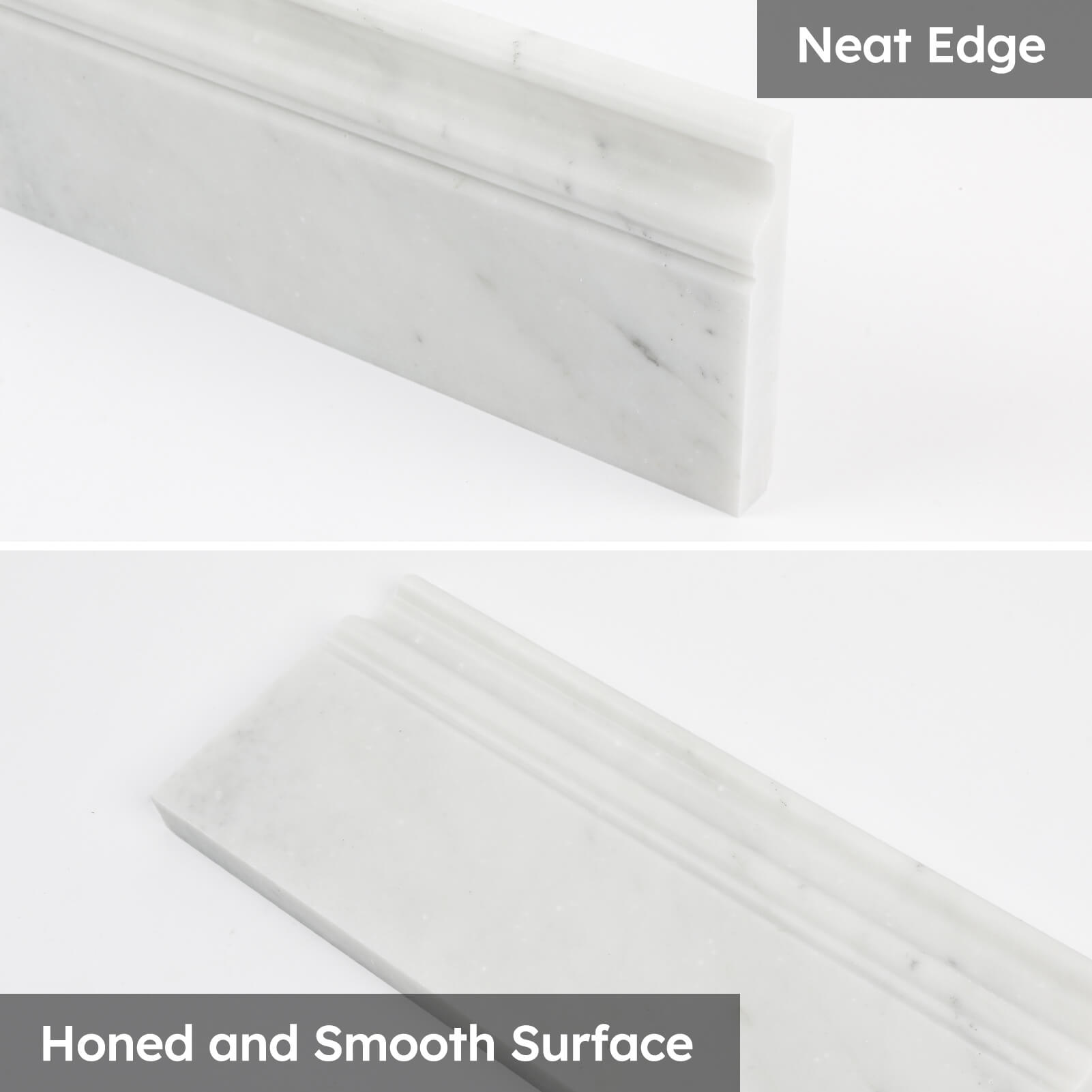 Diflart 4-Pack Carrara White Marble Baseboard Trim Molding, 5 x 12 Inch Round, Honed, Bianco Italian Carrera Marble Skirting Base Moulding for Shower Bathroom Wall Kitchen Backsplash