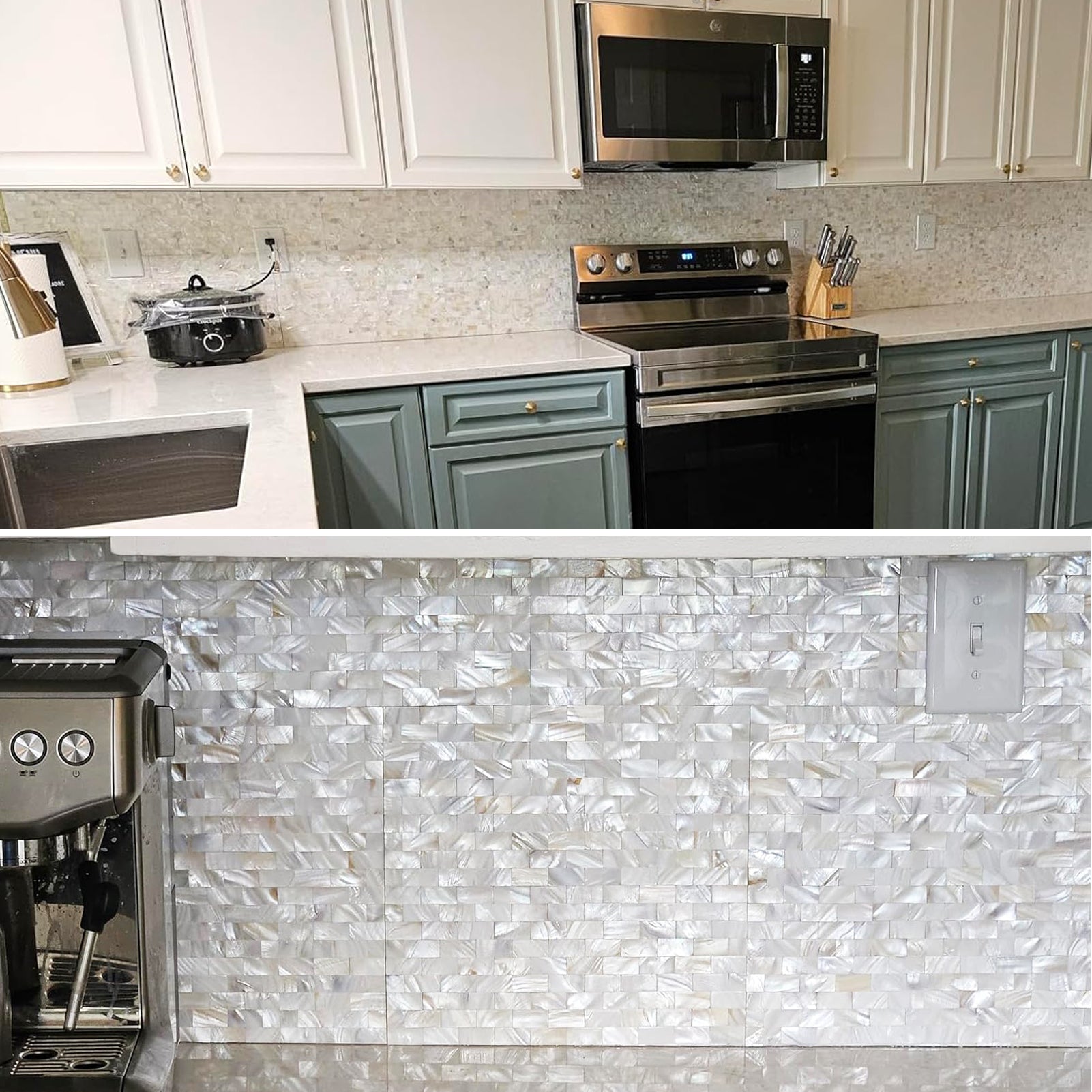 Diflart Mother of Pearl Peel and Stick Backsplash Subway Mosaic Tile for Kitchen Bathroom Wall Decor Pack of 6 Sheets