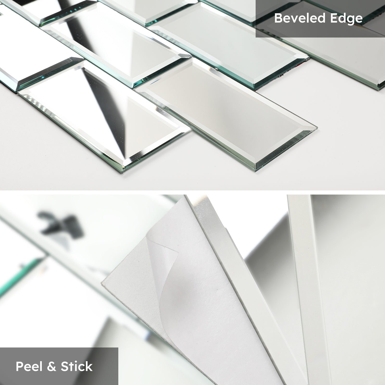 Diflart Peel and Stick Beveled Mirror Subway Tile Silver 4 x 8 Inch Self Adhesive Backsplash for Kitchen Bathroom TV Accent Wall Tiles Pack of 26 Pcs