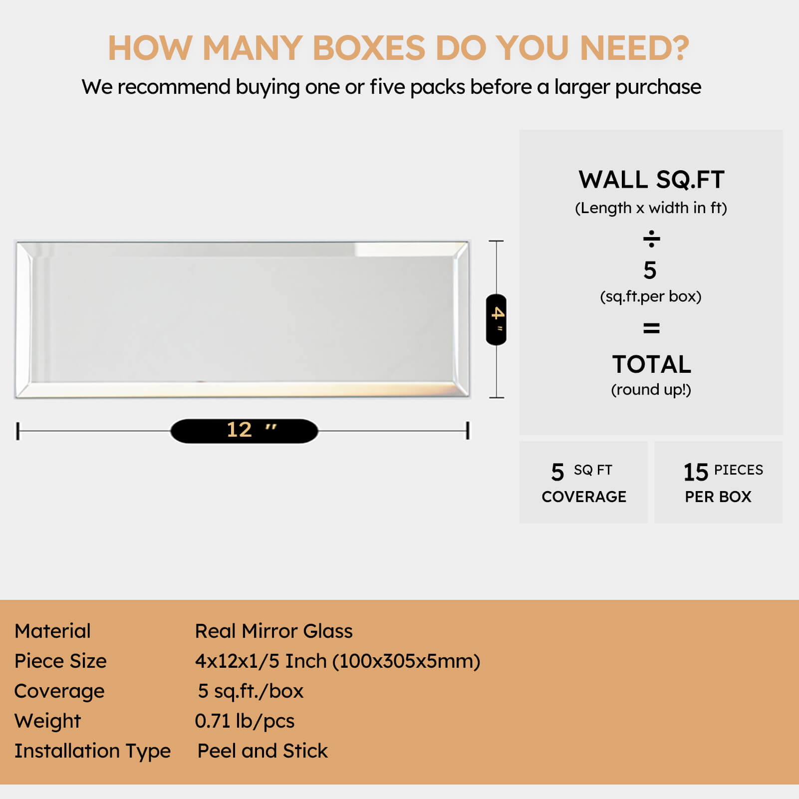 Diflart Mirror Backsplash Tiles, Peel and Stick, 4x12 Inch, Beveled Mirrored Subway Tiles Self Adhesive for Kitchen Bathroom Wall Pack of 15 Pcs