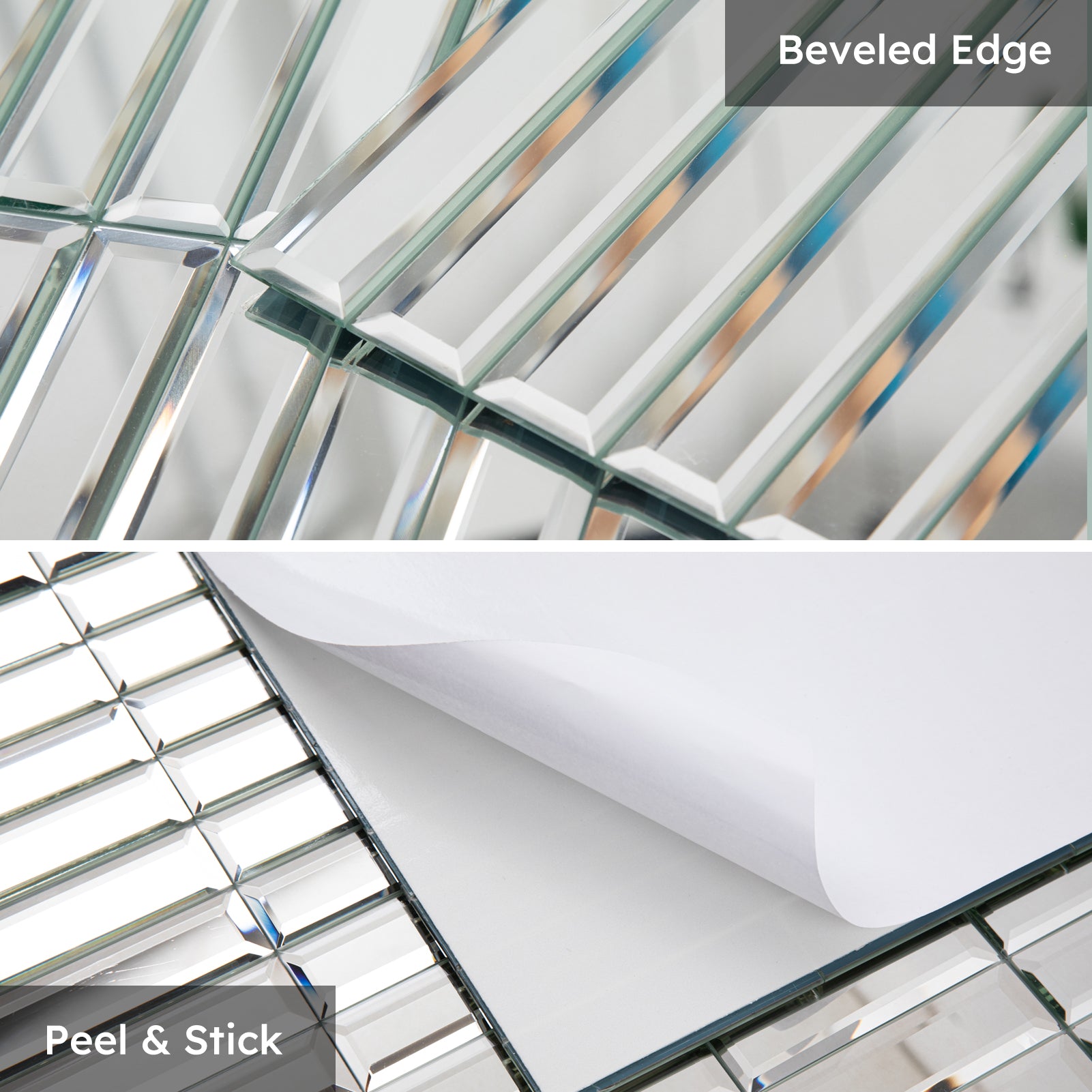 Diflart Peel and Stick Mirror Backsplash Tile, Sliver, 11.8 x 11.8 Inch, Beveled Mirror Strip Tile for Kitchen Bathroom Bar Accent Wall, Pack of 5 Sheets