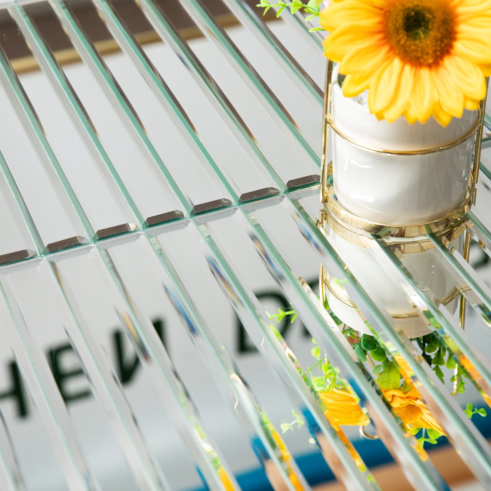 Diflart Peel and Stick Mirror Backsplash Tile, Sliver, 11.8 x 11.8 Inch, Beveled Mirror Strip Tile for Kitchen Bathroom Bar Accent Wall, Pack of 5 Sheets