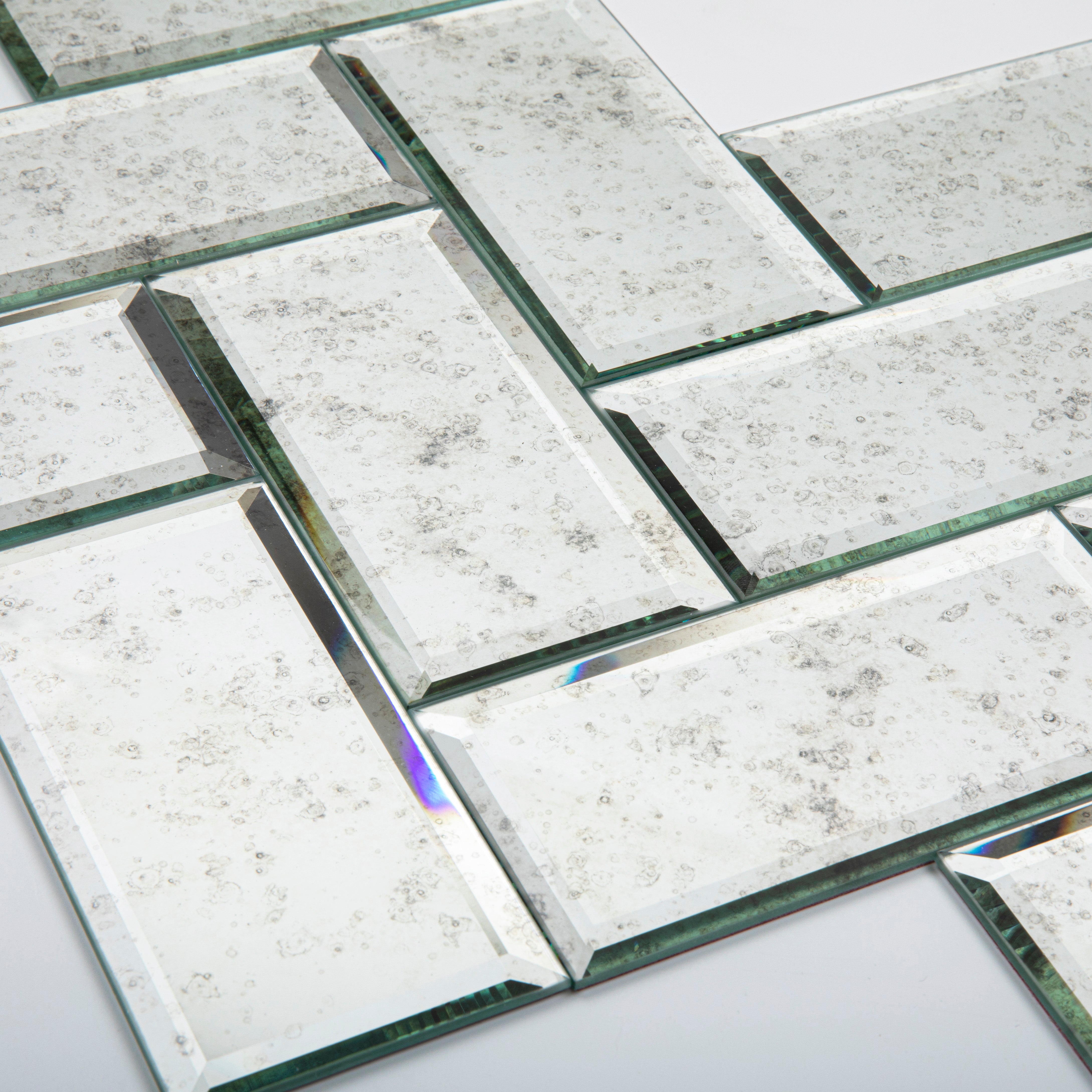 Diflart Peel and Stick Antique Mirror Subway Tile, 3 x 6 Inch, 5 Sq.ft, Beveled Mirror Backsplash Tiles for Kitchen Bathroom Wall Pack of 40 Pieces