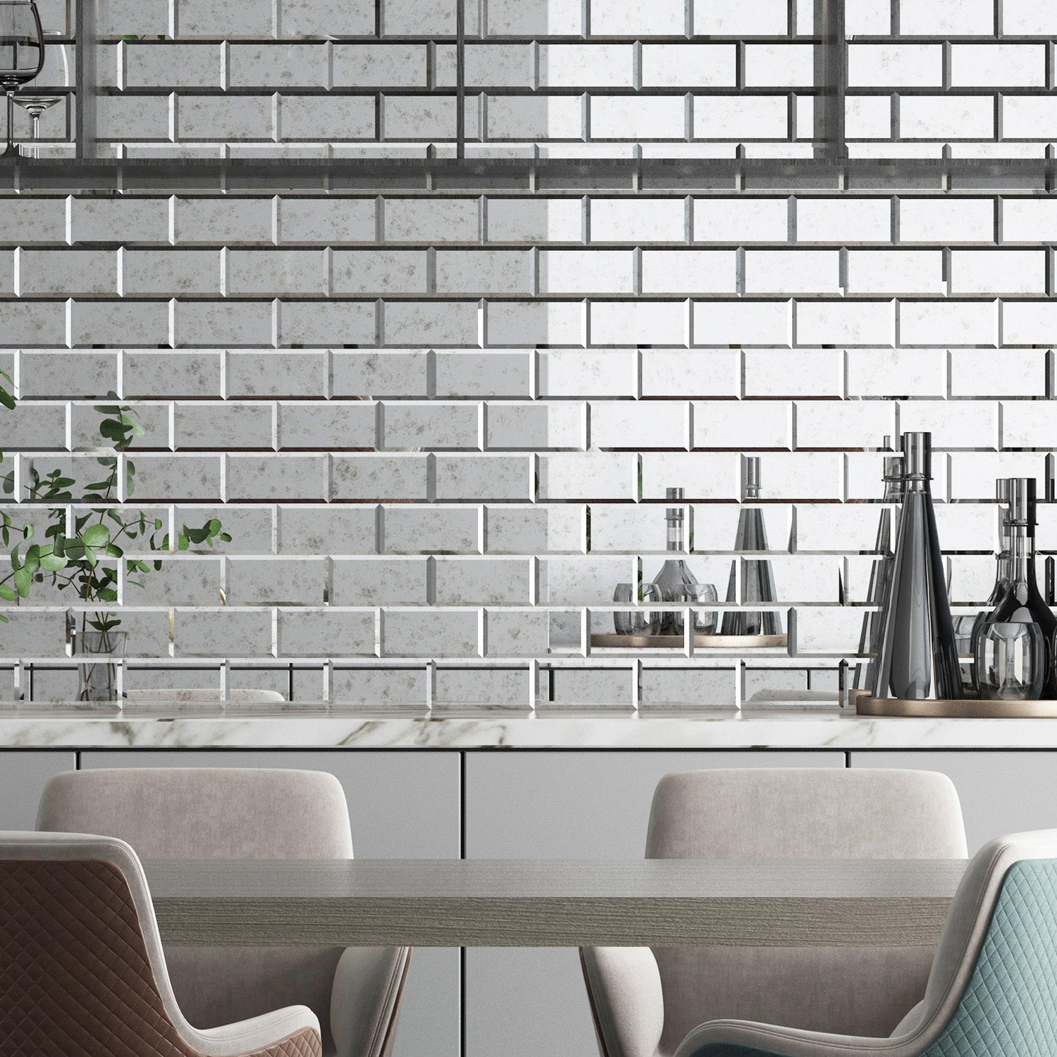 Diflart Peel and Stick Antique Mirror Subway Tile, 3 x 6 Inch, 5 Sq.ft, Beveled Mirror Backsplash Tiles for Kitchen Bathroom Wall Pack of 40 Pieces