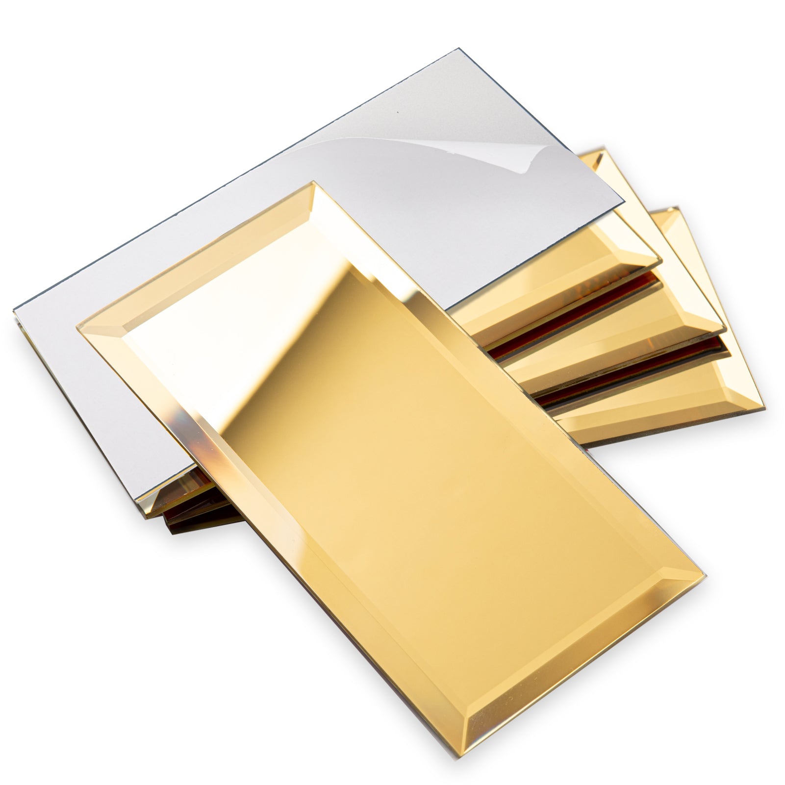 Diflart Peel and Stick Mirror Subway Tile, 3 x 6 Inch, Gold, Beveled Mirror Backsplash Tiles for Kitchen Bathroom Wall Pack of 40 Pcs