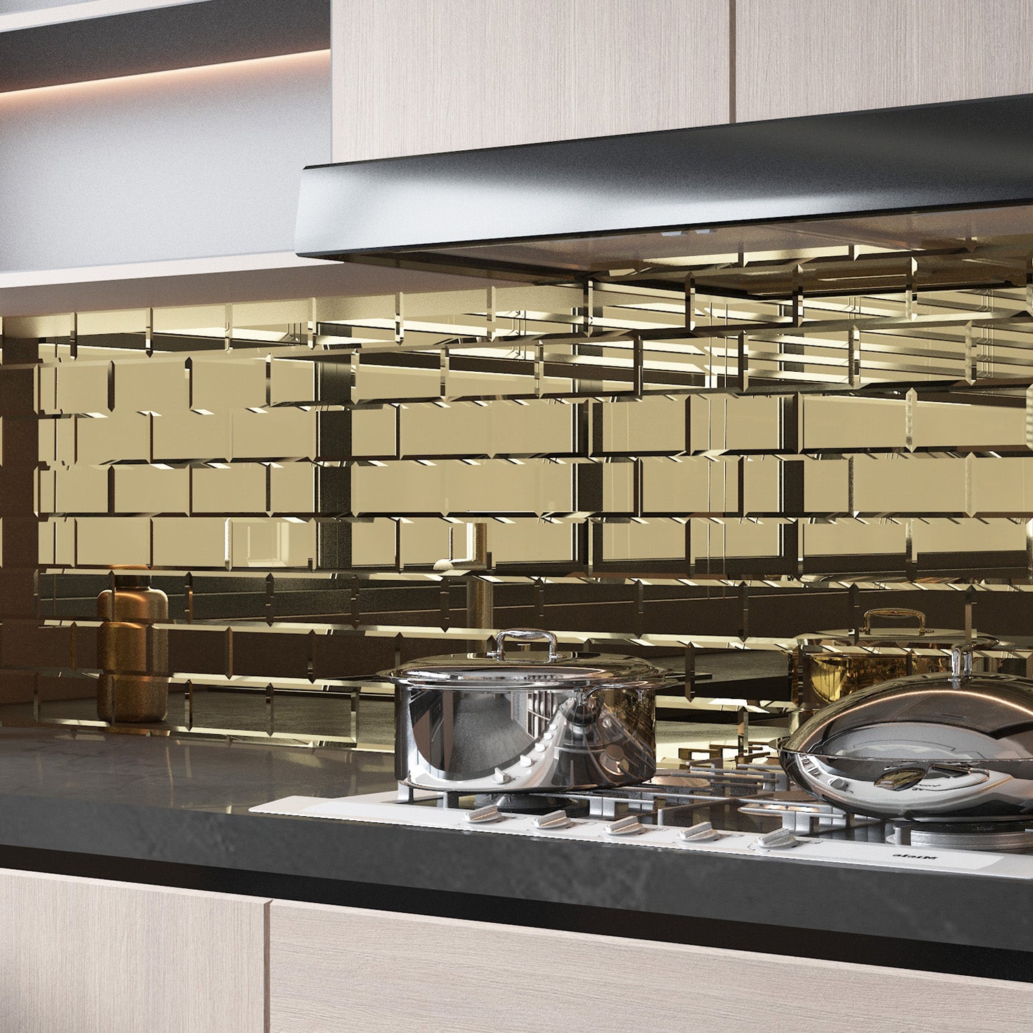 Diflart Peel and Stick Mirror Subway Tile, 3 x 6 Inch, Gold, Beveled Mirror Backsplash Tiles for Kitchen Bathroom Wall Pack of 40 Pcs